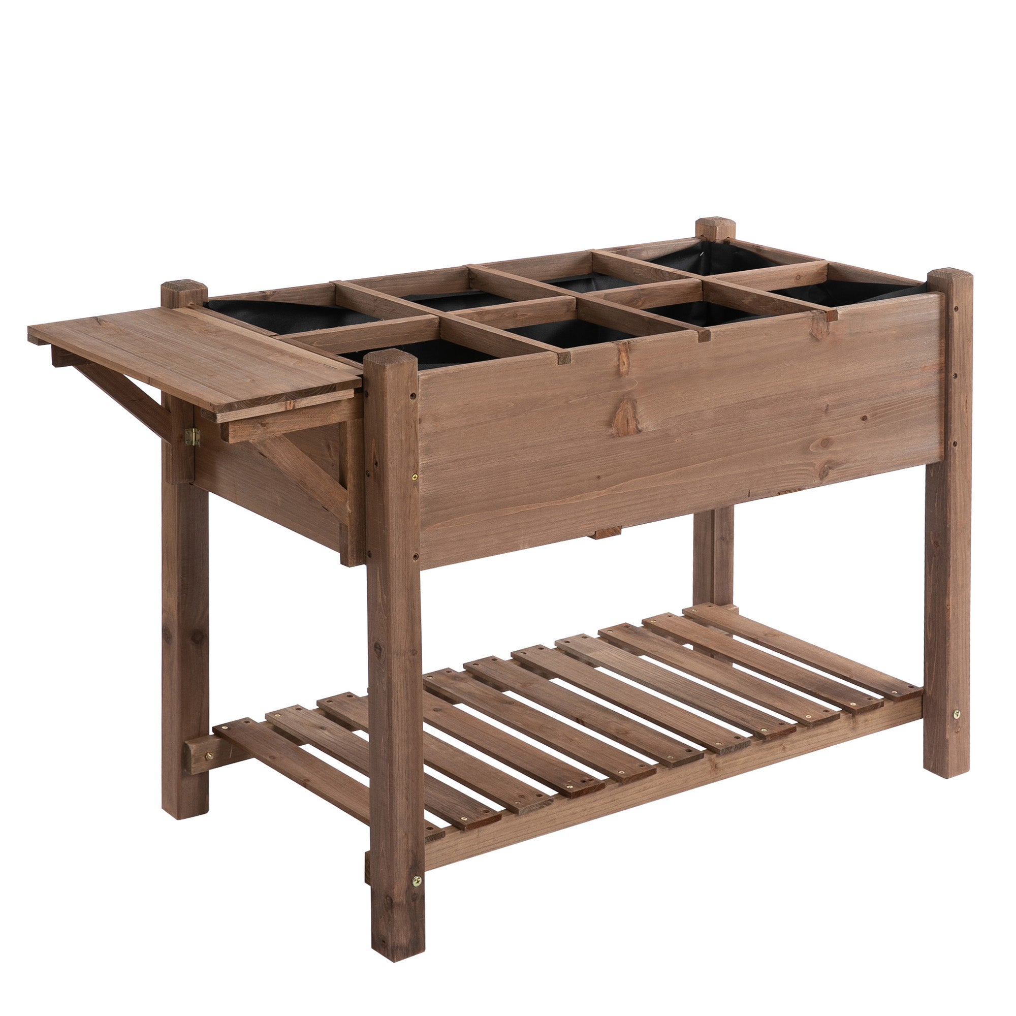 Outsunny Hochbeet Pflanzkasten mit 8 Geteilten Fächern Klappregal Blumenpott Kräuterbeet Massivholz Braun 123 x 54 x 80 cm