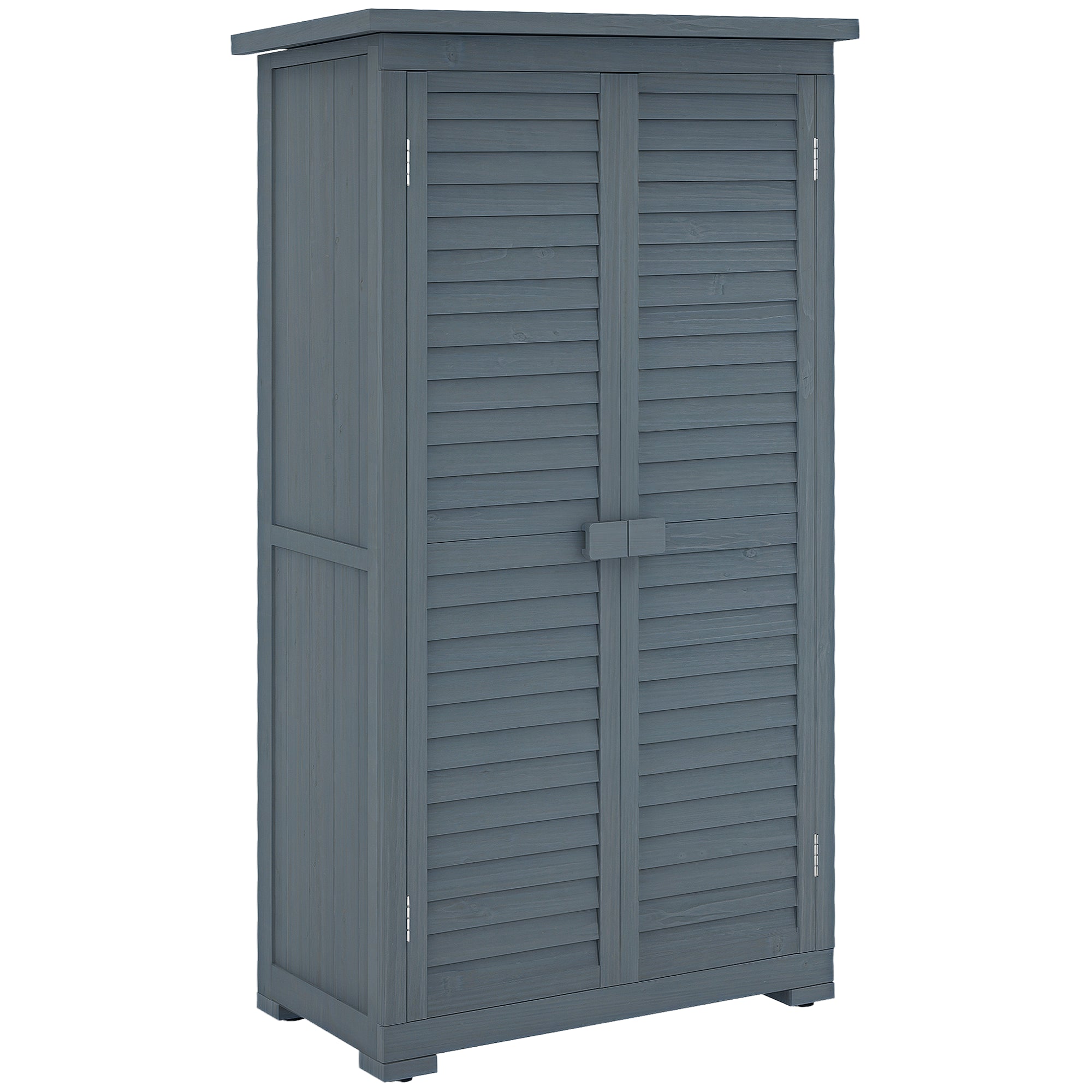 Outsunny Fa Szekrény 0.31 m² 87x46.5x160 cm Kültéri Fa Szekrény 2 Ajtóval és 2 Belső Polccal Teraszra Szürke