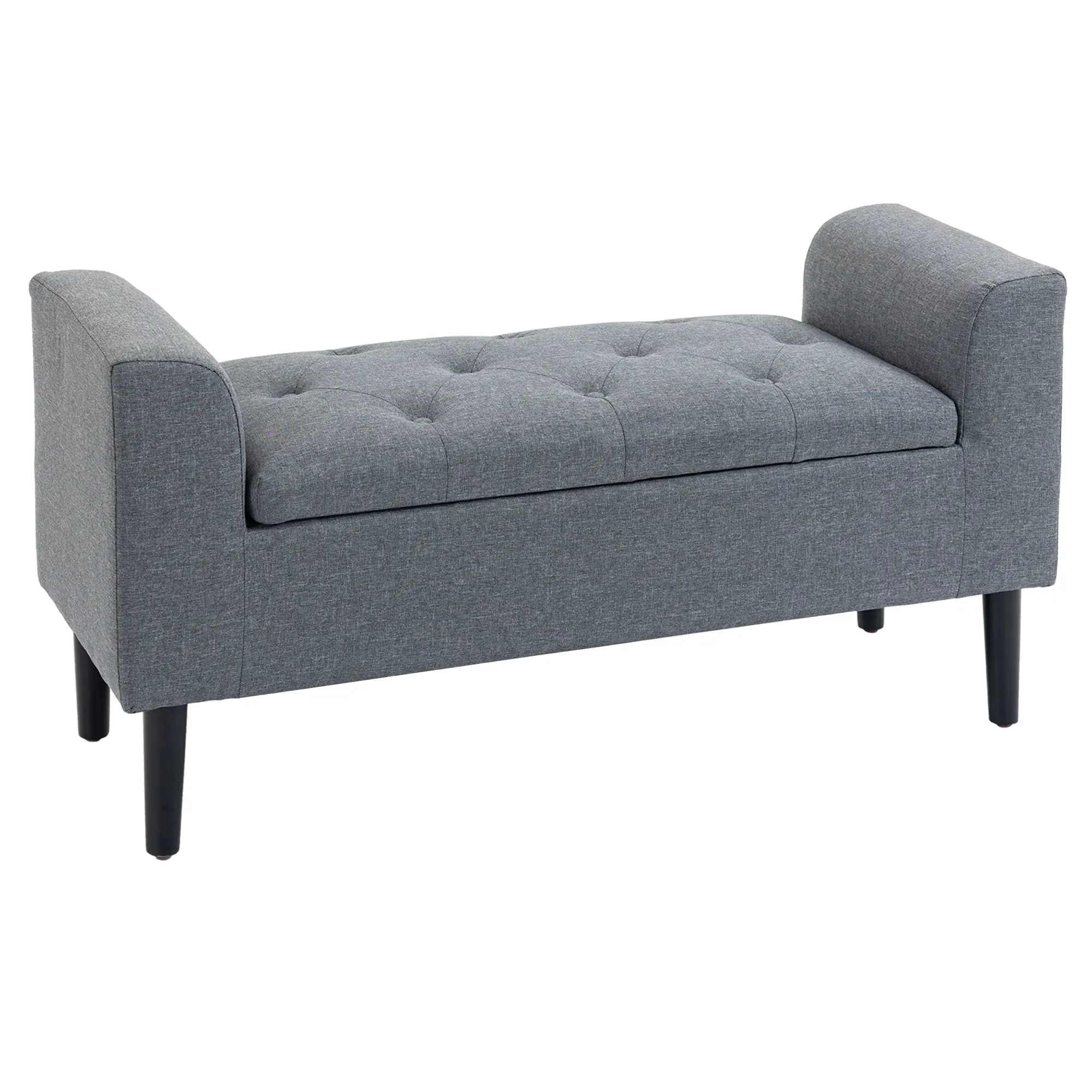 Storage Bench, Upholstered Bench with Linen Look, Wooden Legs, Bed Bench Loadable up to 130 kg, for Living Room Bedroom Hallway, 116 x 44 x 58 cm Light Gray