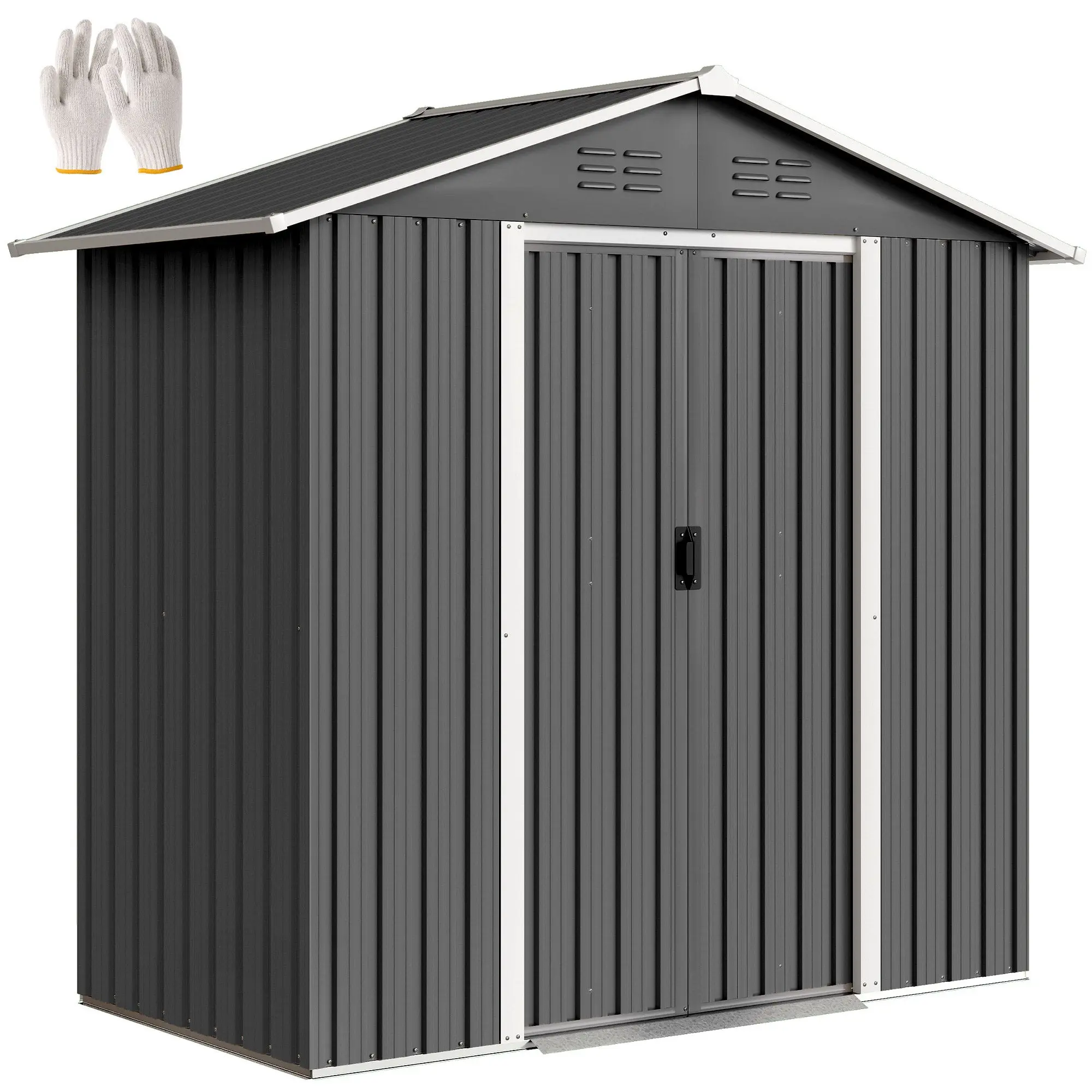 Metal Garden Shed, 19.4 sq ft (1.8 m²) – 194 x 107 x 191 cm, Sliding Double Doors & 4 Vents, Dark Gray