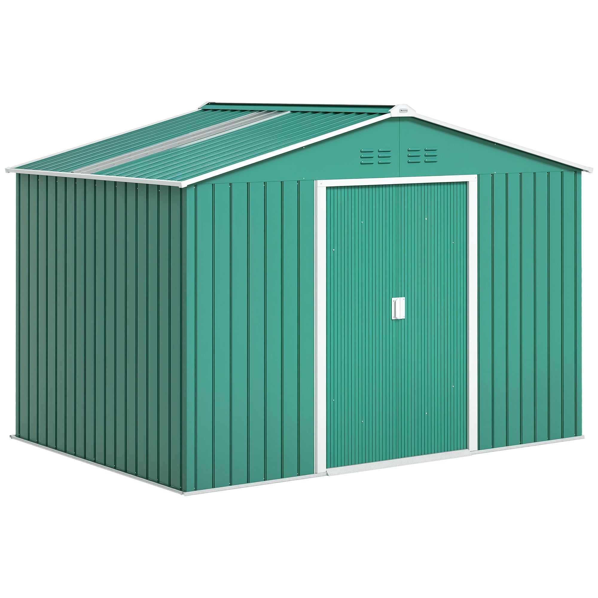 Garden Shed Exterior 4.9 m? 277x195x192 cm Outdoor Garden Storage Shed with Sliding Door Fiberglass Roof Reinforcement Base (Floor NOT Included) and 4 Windows Green