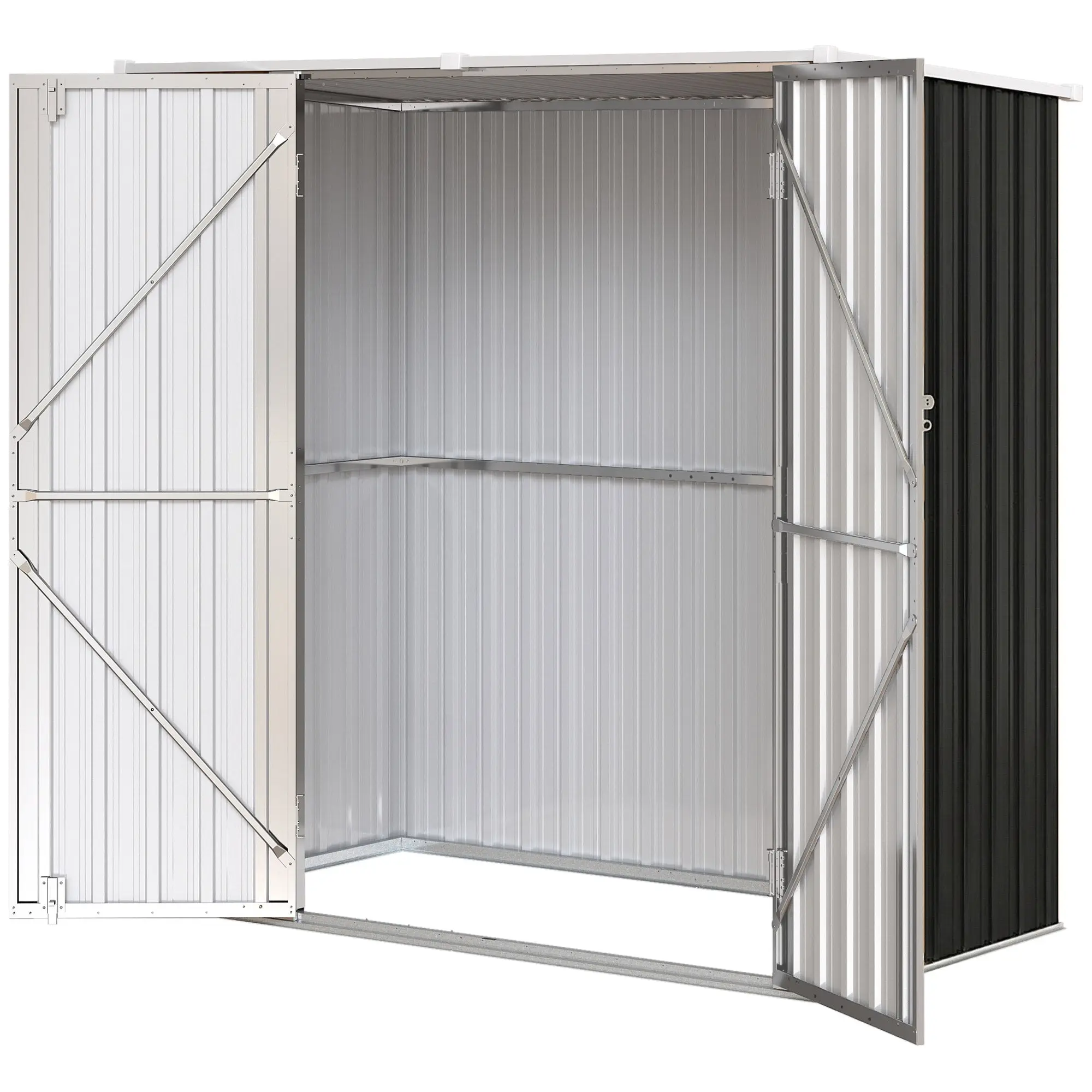 Outdoor Metal Garden Shed, 14.7 sq ft (163 × 89 × 163 cm) — Sloped Roof, Lockable Double Doors, Tool Storage, Dark Gray