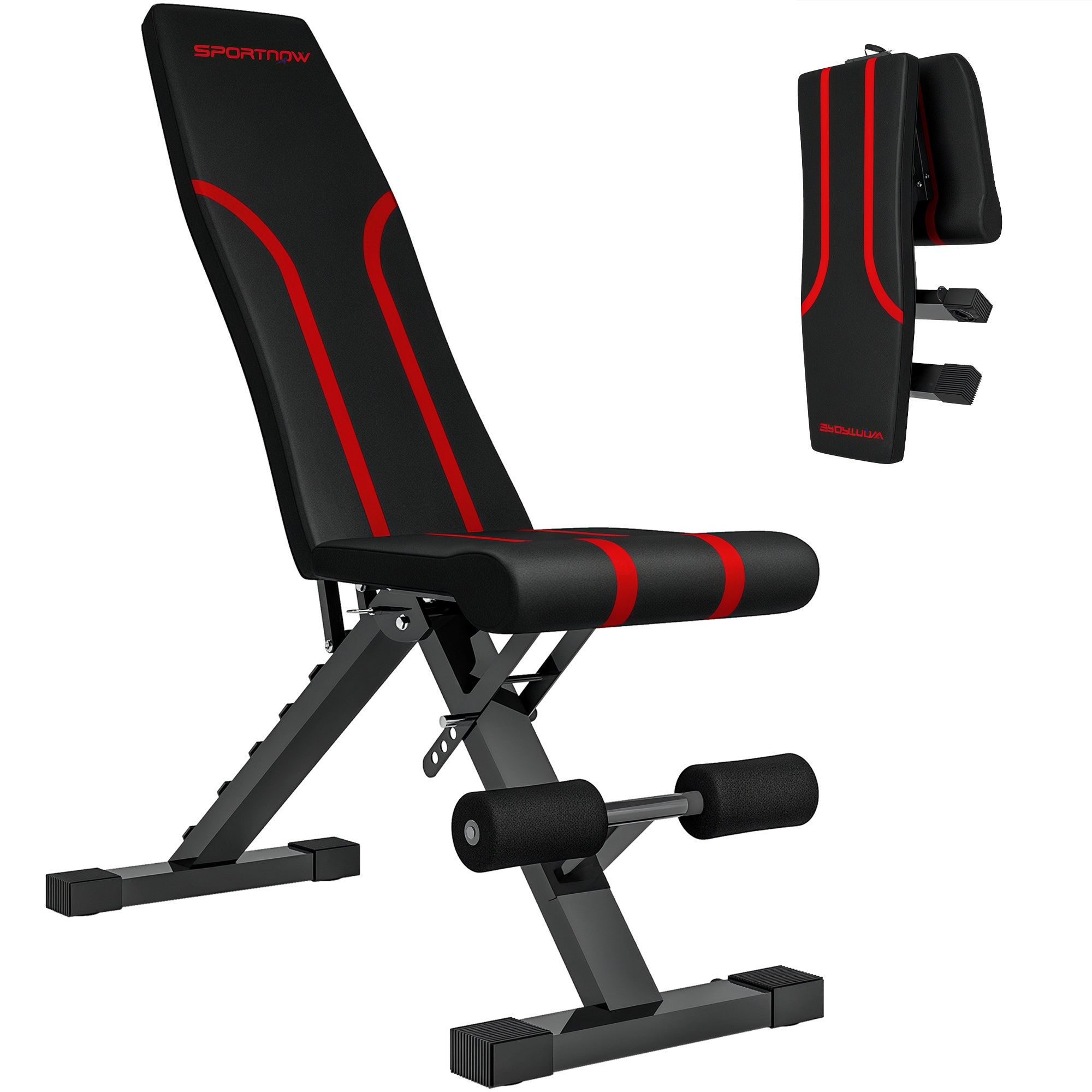 SPORTNOW Ugepasst Gewiichtbänk Klappstärke Training Bänk fir Voll Kierper Workout am Heem Gym Schwaarz