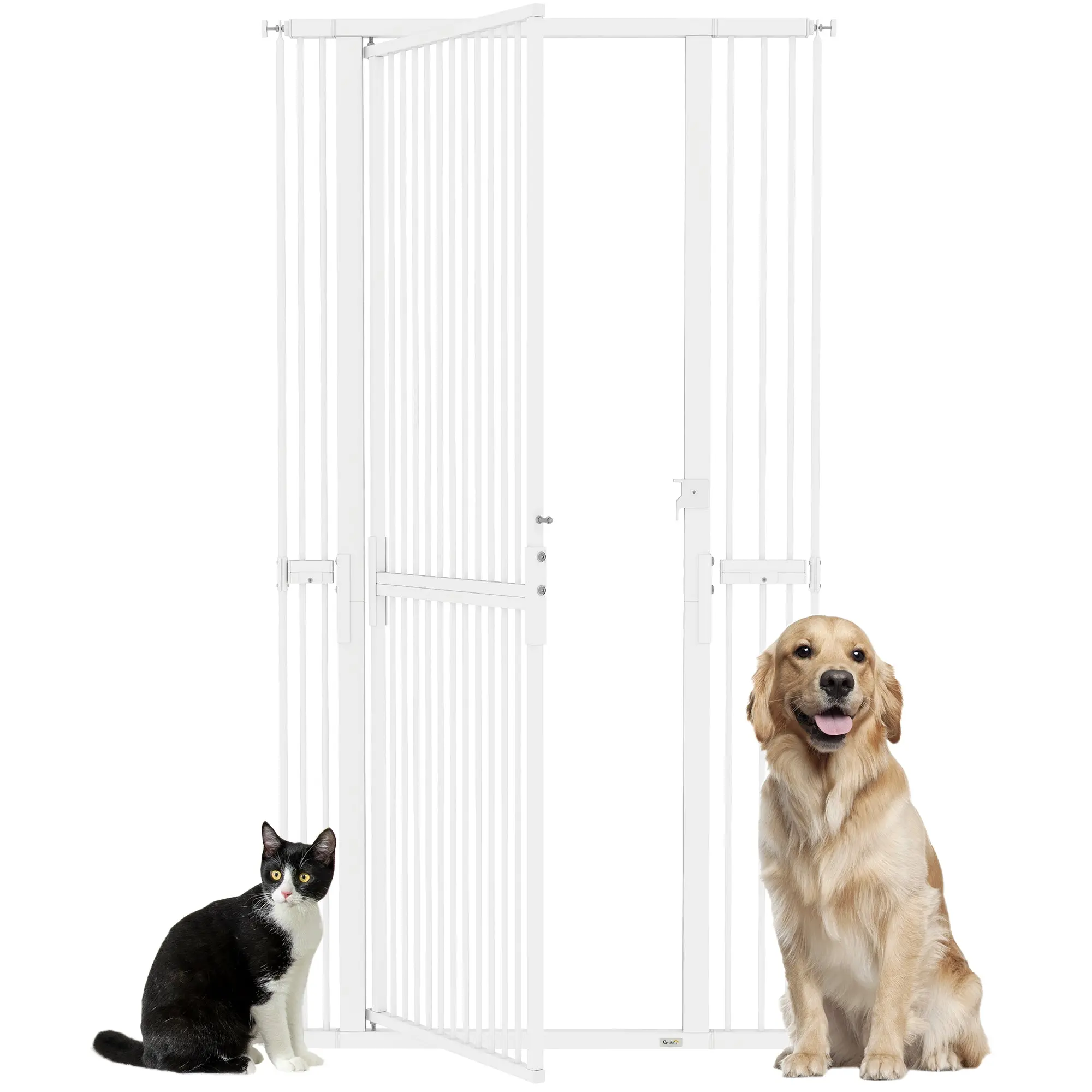 71 in Tall Pet Safety Gate — Adjustable 30–41 in Width, Extra-Narrow 1.4 in Spacing, Pressure or Screw Mount, Manual Lock, White