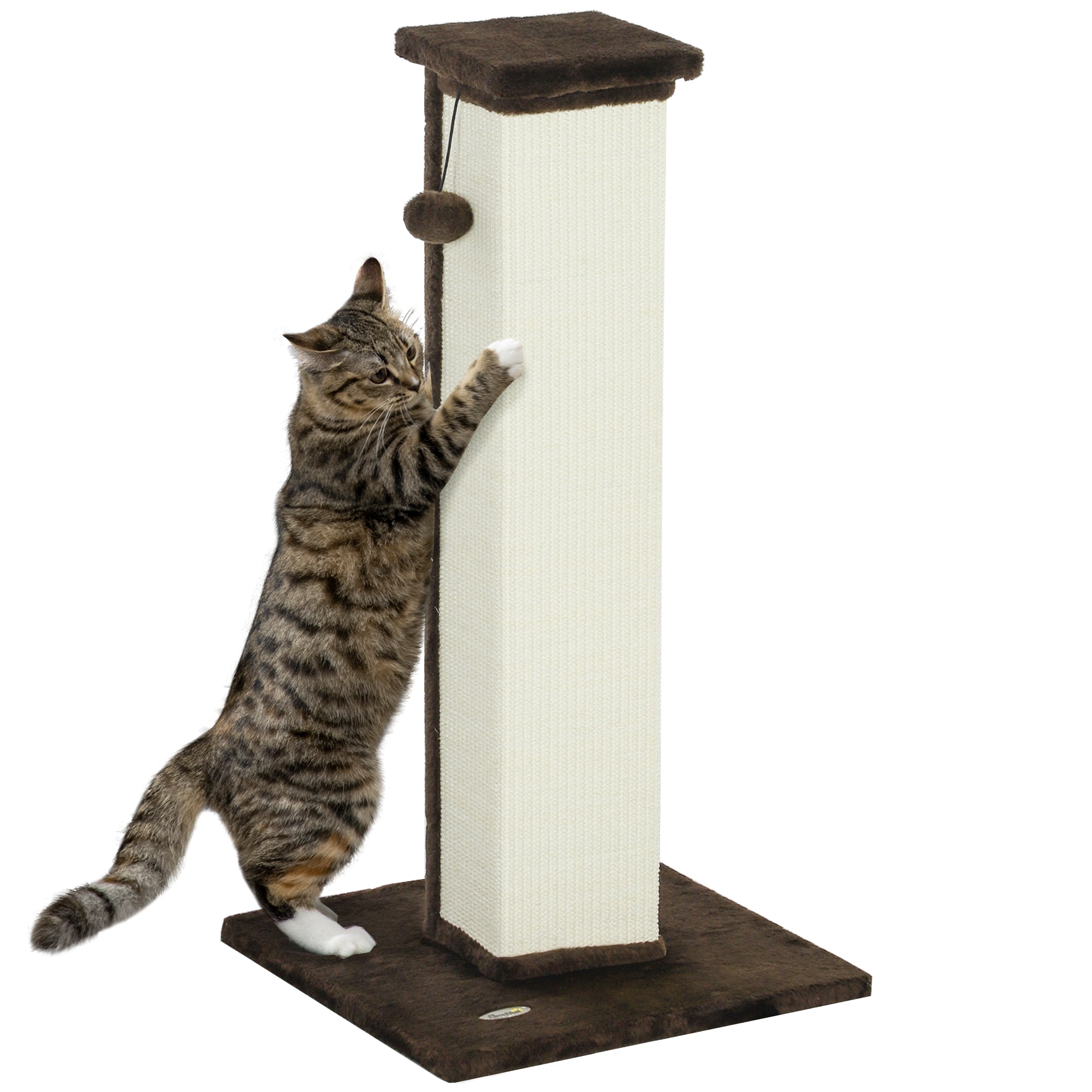 PawHut Macska Karcoló 81 cm Magas Macska Kaparó, Zsákos Poszt és Függő Labda 41x41x81 cm Barna