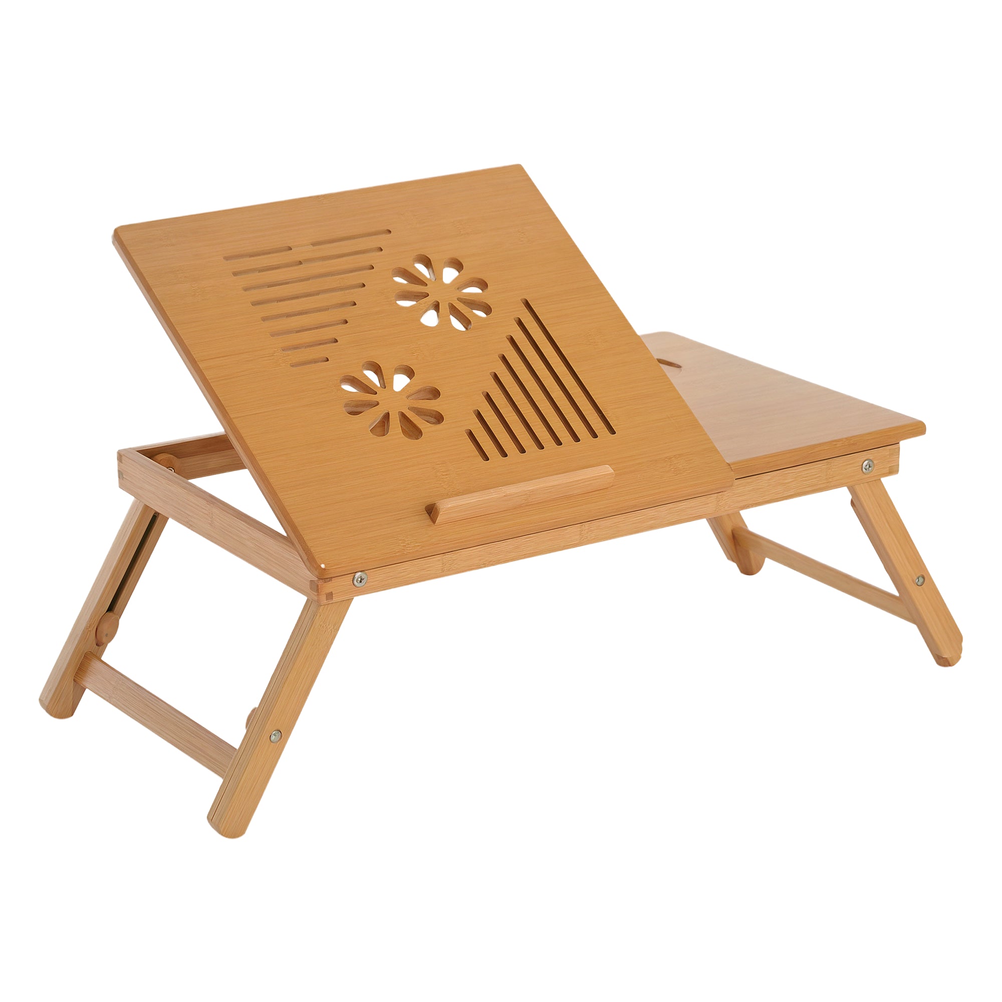 HOMCOM Bambus Laptop Computer Bord Morgenmad Tray Foldbart Recliner Justerbar Højde Lap Bord 1 Skuffe 55x35x22-32,5 cm