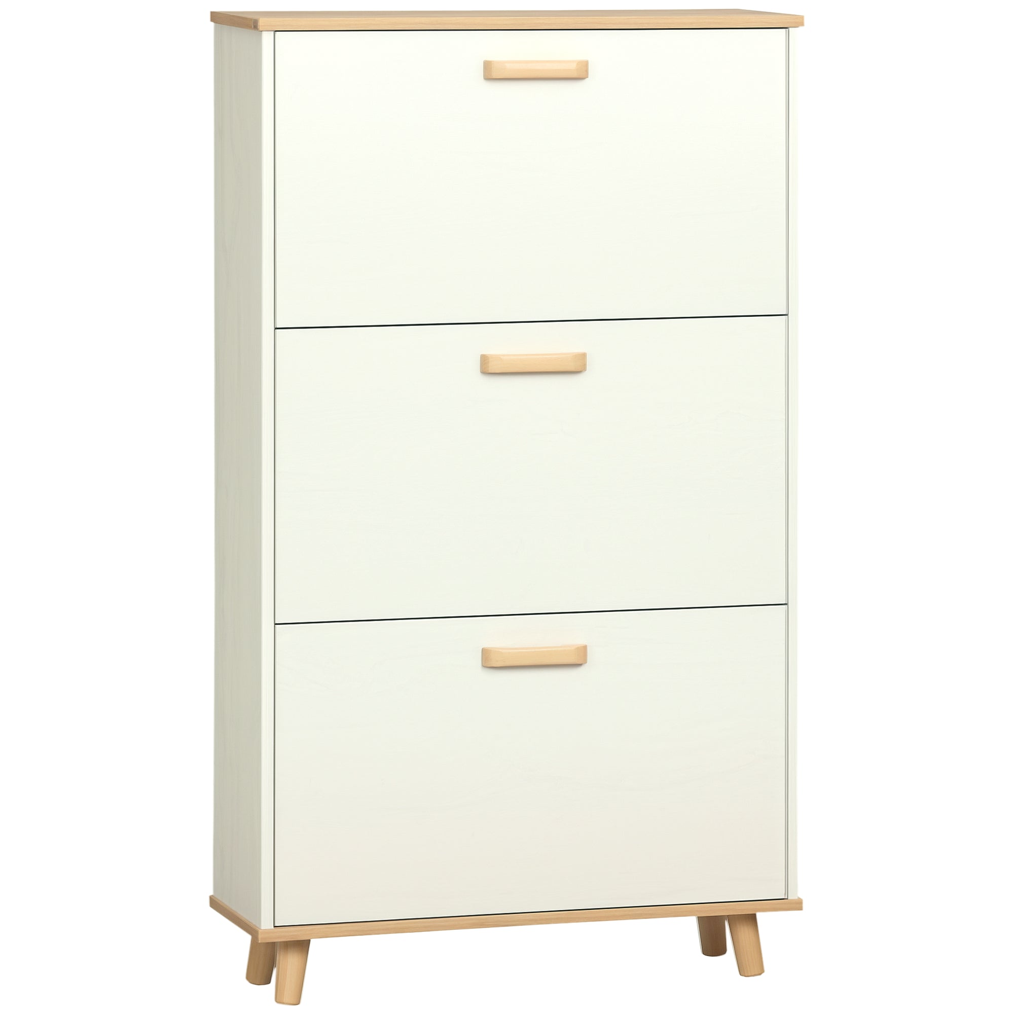 Modern Shoe Cabinet Narrow Shoe Rack with 3 Folding Drawers for 12 Pairs of Shoes and Adjustable Shelf for Hallway Entryway 70x23.5x122 cm White