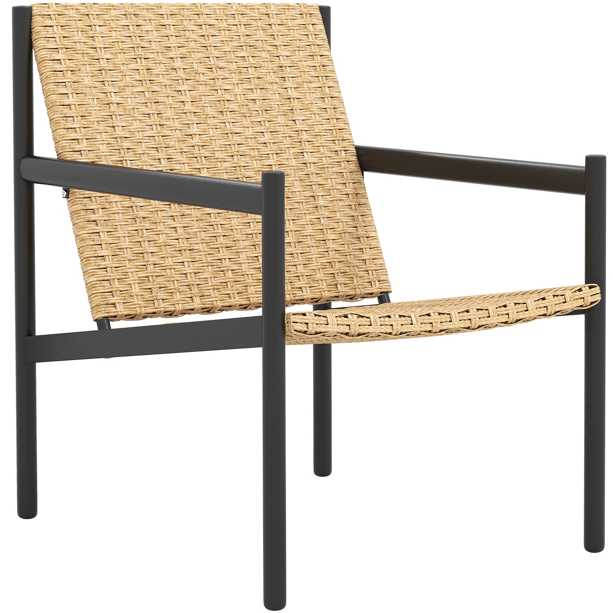 Outsunny Einzelner Garten-Rattanstuhl Wetterfester Stuhl mit Armlehnen, Neigbare Rückenlehne und Stahlrahmen, 120 kg Tragfähigkeit für Terrasse, Patio, Balkon