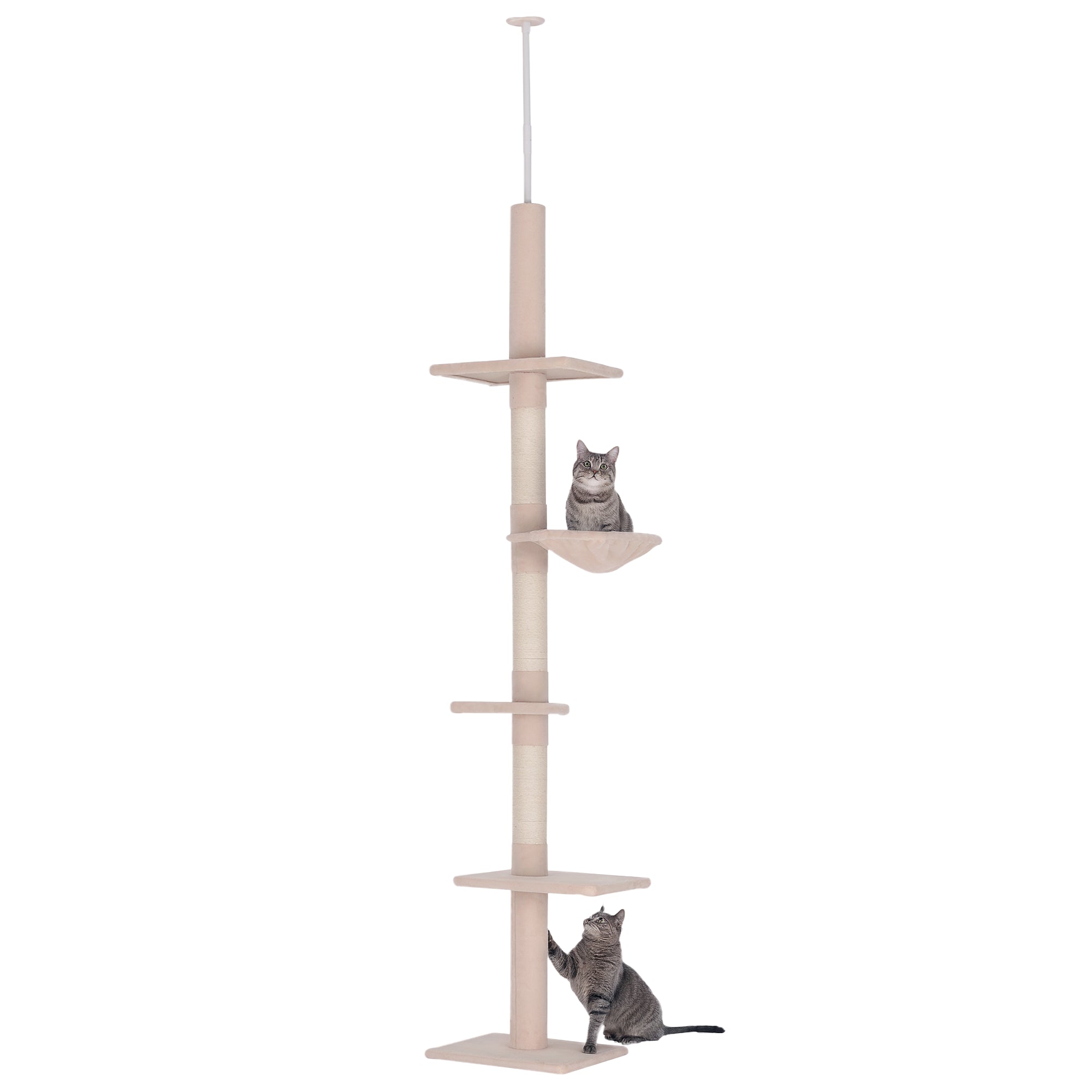 PawHut Regulējams Kaķu Koks ar Tīklu, Stabils Kaķu Kāpšanas Koks, Bežs, 40 x 34 x 230-260 cm