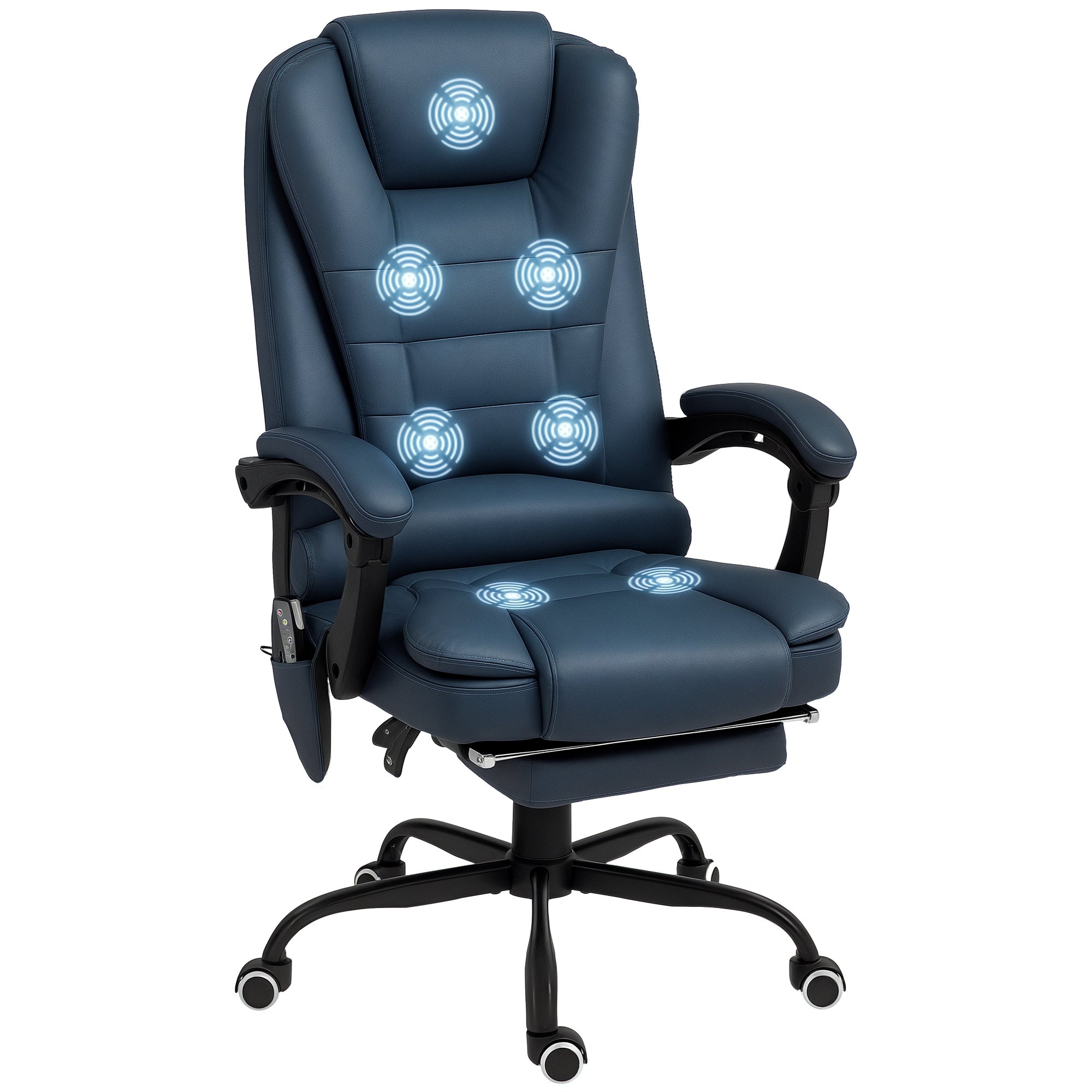 Office Chair with Massage Function, Ergonomic Executive Chair with Reclining Function, Height Adjustable Swivel Desk Chair with Remote Control, Side Pocket, Faux Leather, Blue