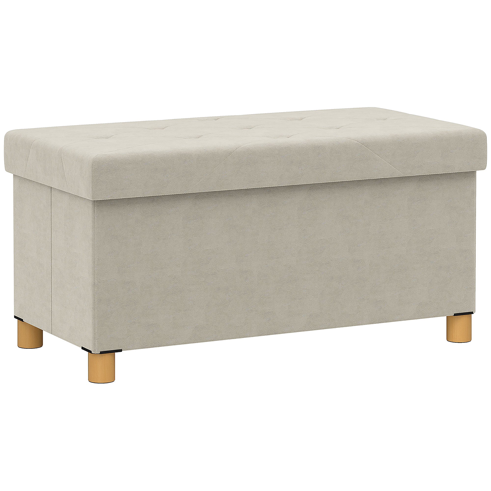 HOMCOM Сгъваем Отоман за Съхранение 67L, Пейка с Подплатен Капак и Велюрова Покривка, 76x38x38см, Кремав