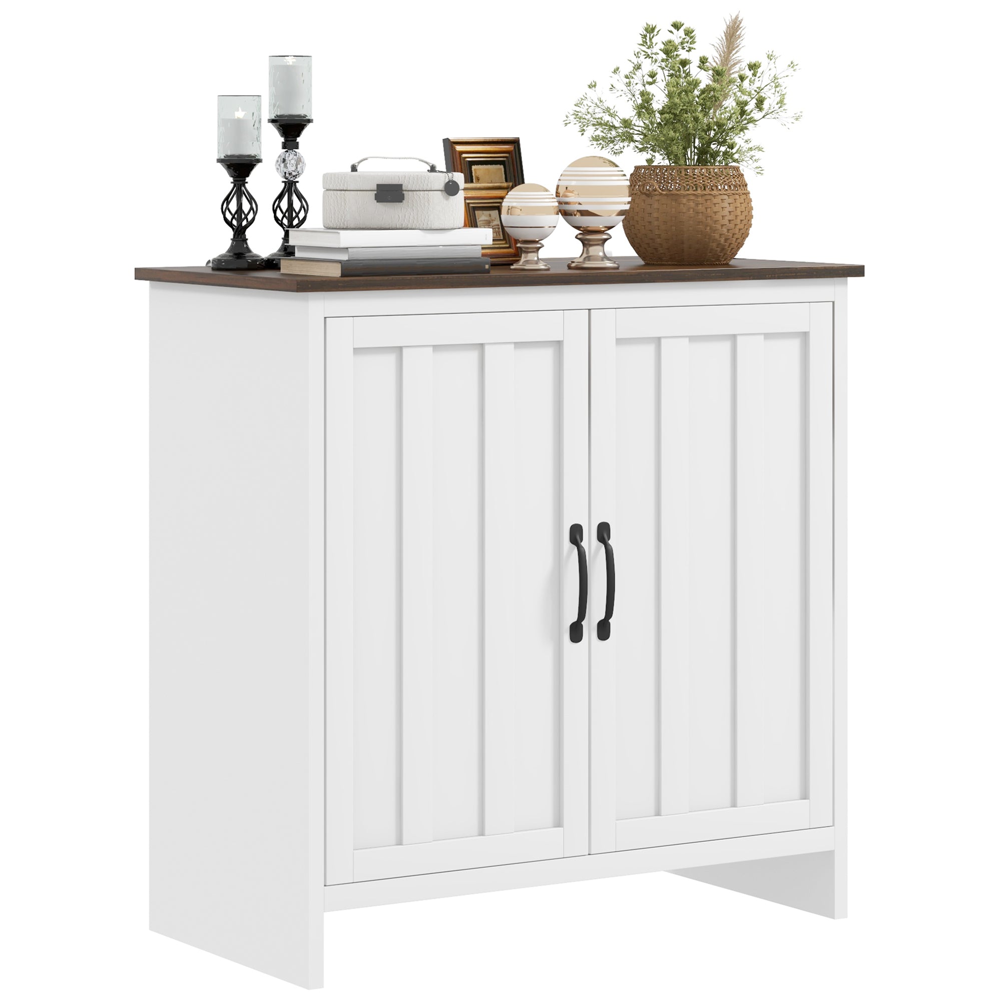 HOMCOM Modern Konyhai Különbútor, 2 Ajtós Mobil Állvány Állítható Polccal Fából a Nappaliba és a Bejáratba, 80x39.7x80cm, Fehér