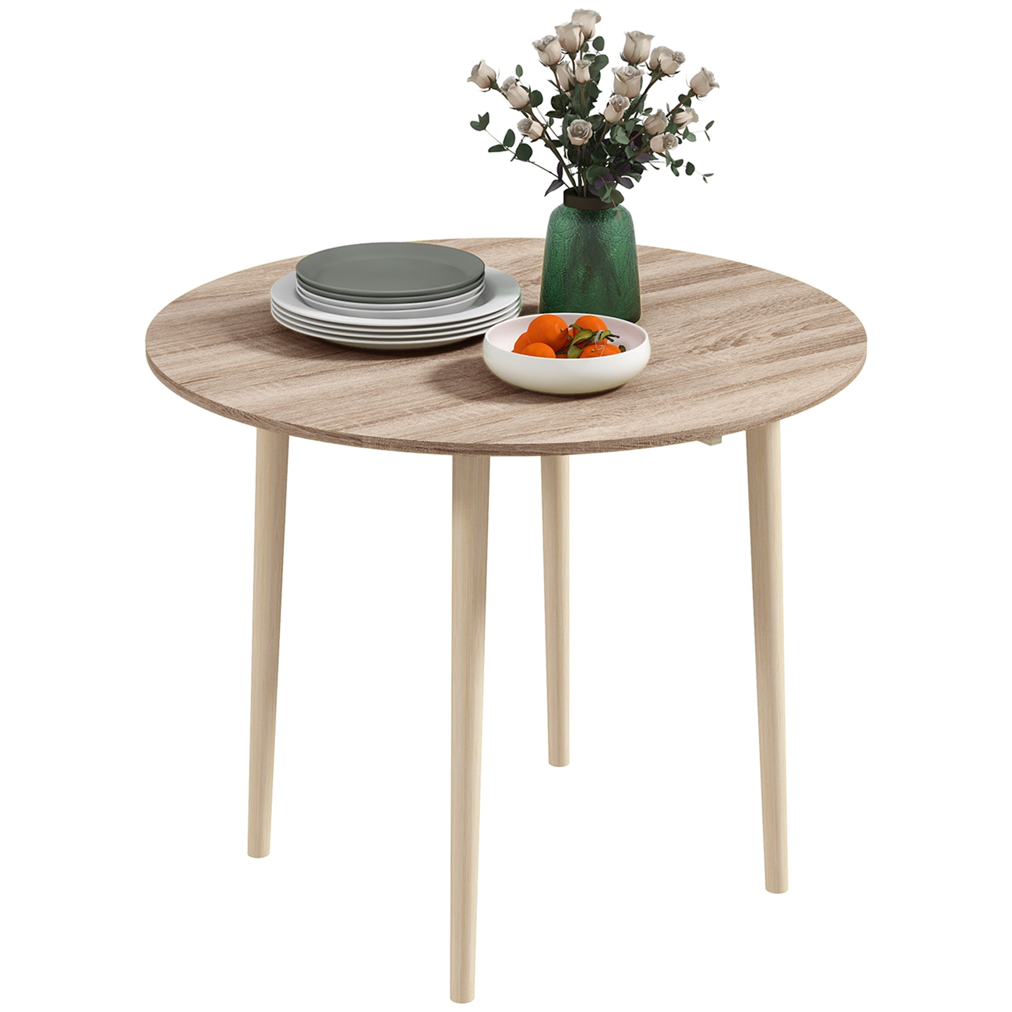 HOMCOM Round Drop Leaf Dining Table Folding Kitchen Dining Table Extendable Space Saving Small Dining Table with Wooden Legs Ø89 x 73.5 cm