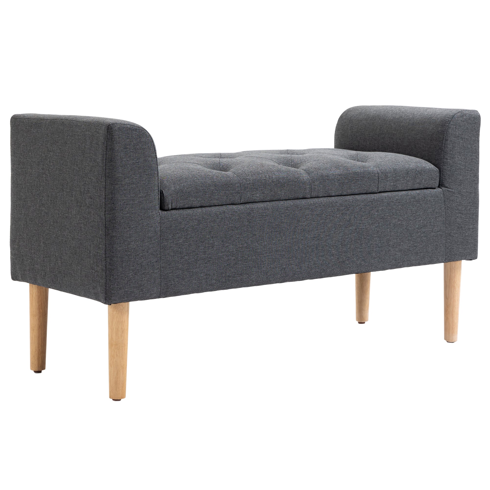 HOMCOM Kárpitozott Tároló Ottoman Pad Karfával, Tároló Pad Hálószobába, Előszobába, Nappaliba, 130 Kg-ig, Méretek: 116 x 44 x 58 cm (Sötétszürke)