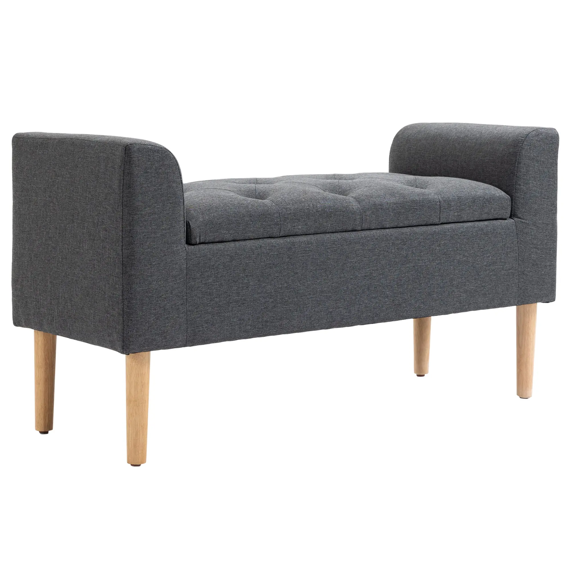 Tufted Storage Ottoman Bench with Armrests, Storage Bench for Bedroom, Entryway, Living Room, Holds 130 Kg, Dim. 116 x 44 x 58 cm (Dark Grey)