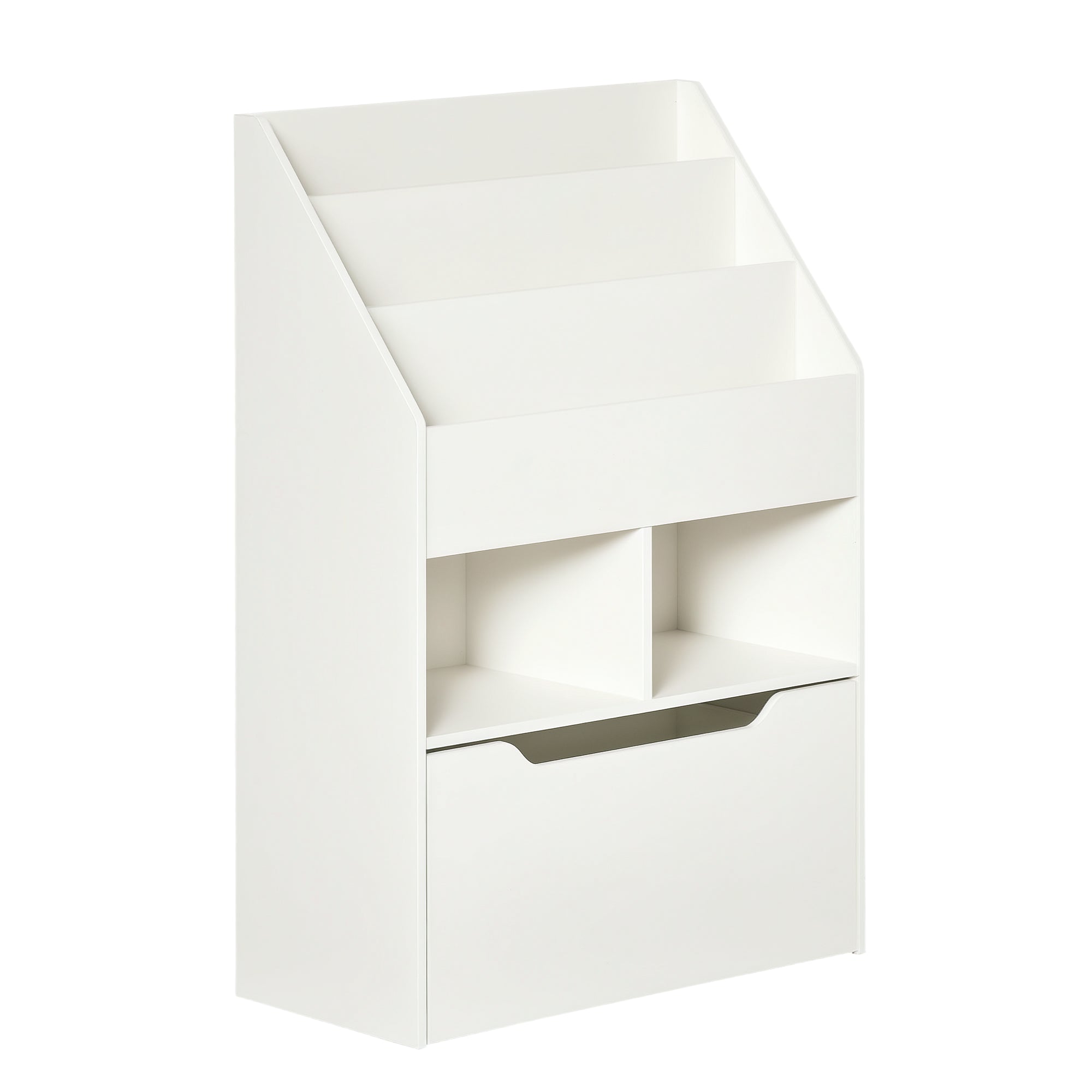 HOMCOM Houten Boekenkast voor Kinderen met 3 Compartimenten, 2 Cubes en Mobiele Lade met 4 Wielen - Boekenkast voor Kinderenkamer en Speelkamer 60x29,9x90 cm Wit