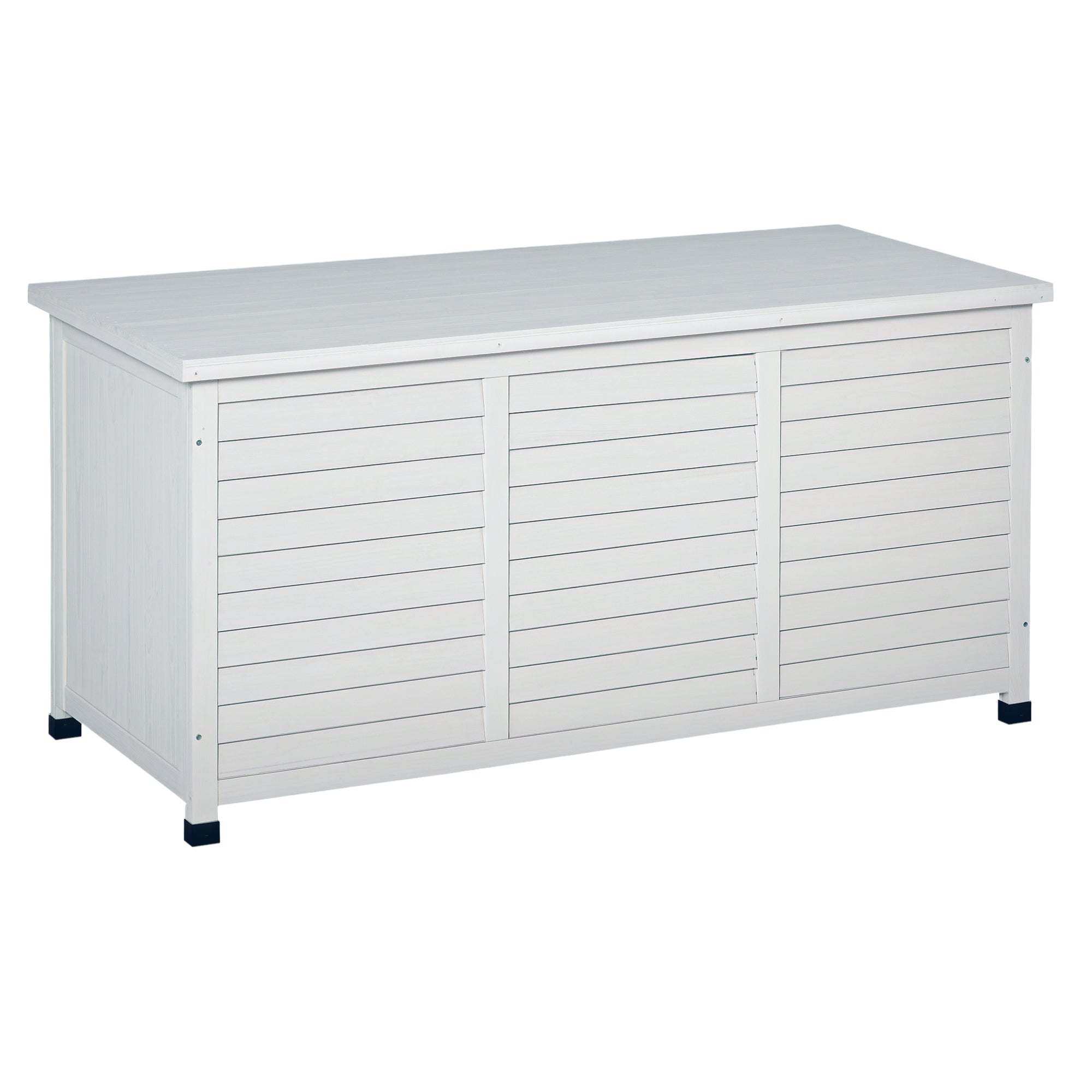 Outsunny Välisekspluatatsiooniks mõeldud Aiad 284L Puitkast Veekindel Avatava Kaane ja Ruloo Kujundusega 127x56x60 cm Valge