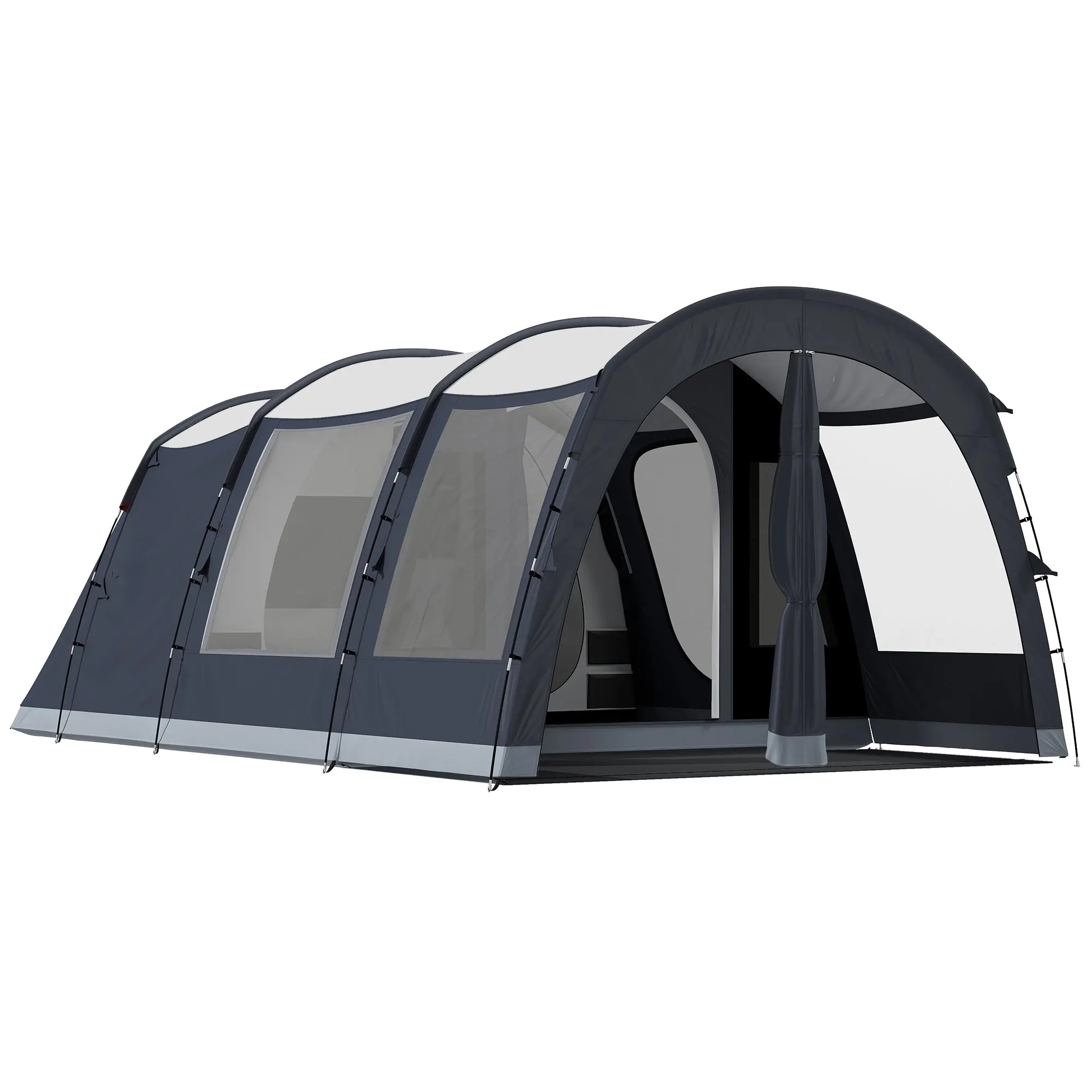 Tunnel Camping Tent for 2–4 People – 210 cm High, 2 Rooms, 3,000 mm Waterproof, 3 Doors, 6 Windows, Ceiling Hook & Carry Bag – Navy Blue