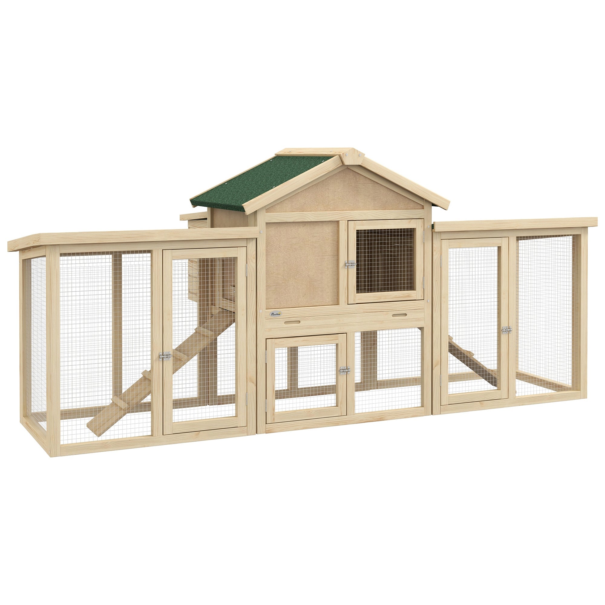 Chicken Coop with Run Wooden Chicken House Outdoor Poultry Coop with Nesting Box Perches Waterproof Roof for 2–4 Chickens Natural Wood 204 x 85 x 93 cm