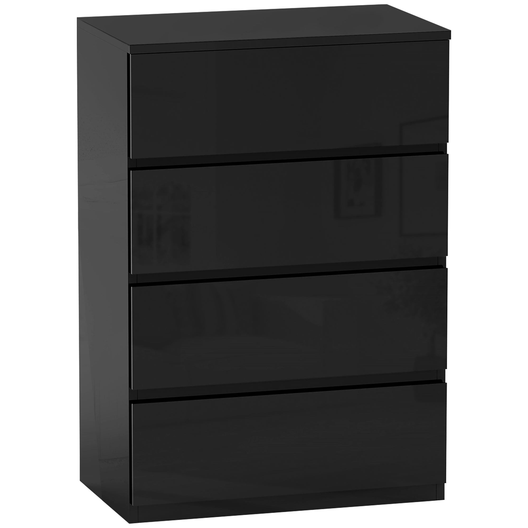HOMCOM Komoda s 4 ladice Moderni krevetni ormar s dizajnom protiv prevrtanja za dnevnu sobu i hodnik 55x34x80 cm Sjajno crna
