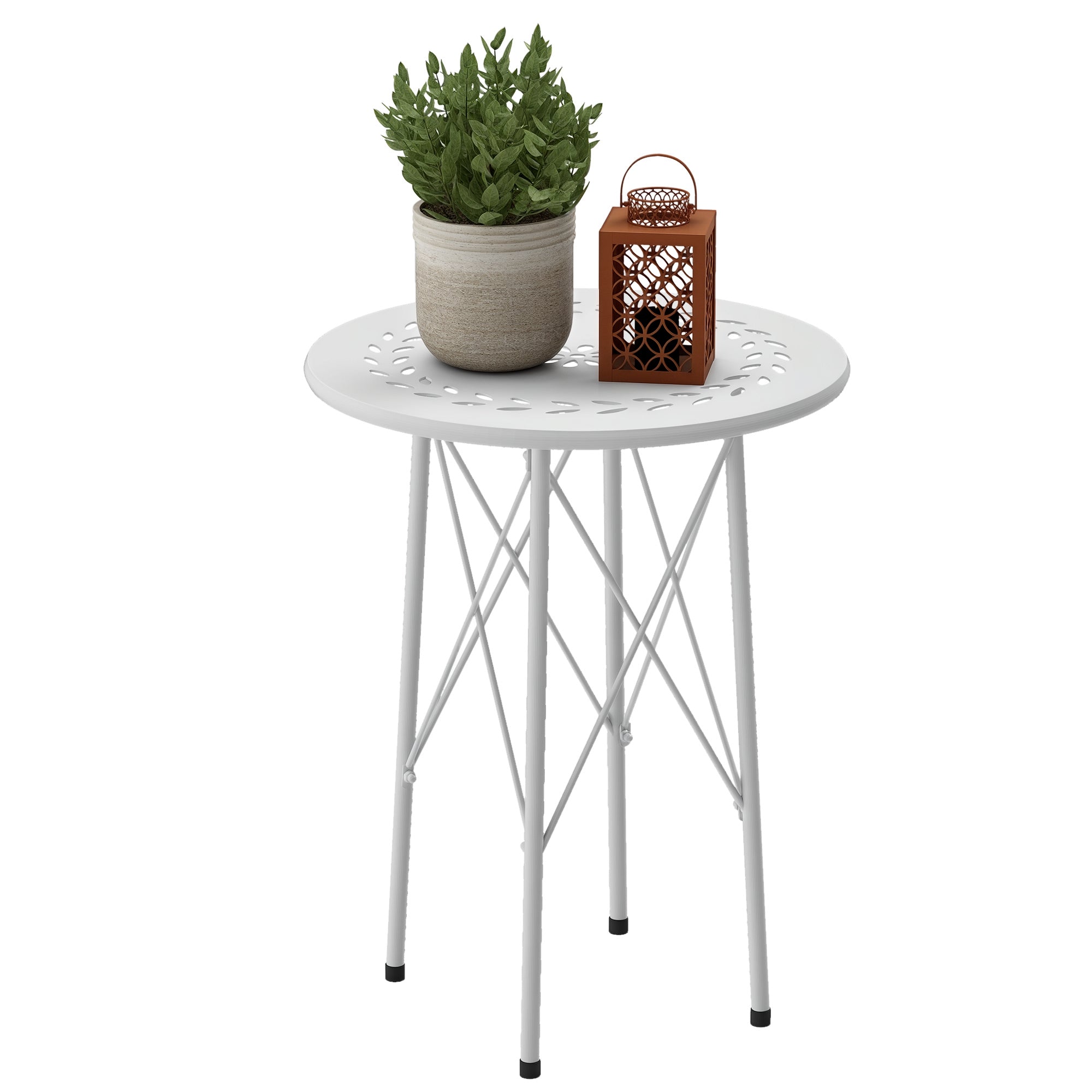 Round Garden Table Outdoor Terrace Table ?40x50 cm with Adjustable Legs and X-Shaped Structure Table for Outdoor and Indoor Use White