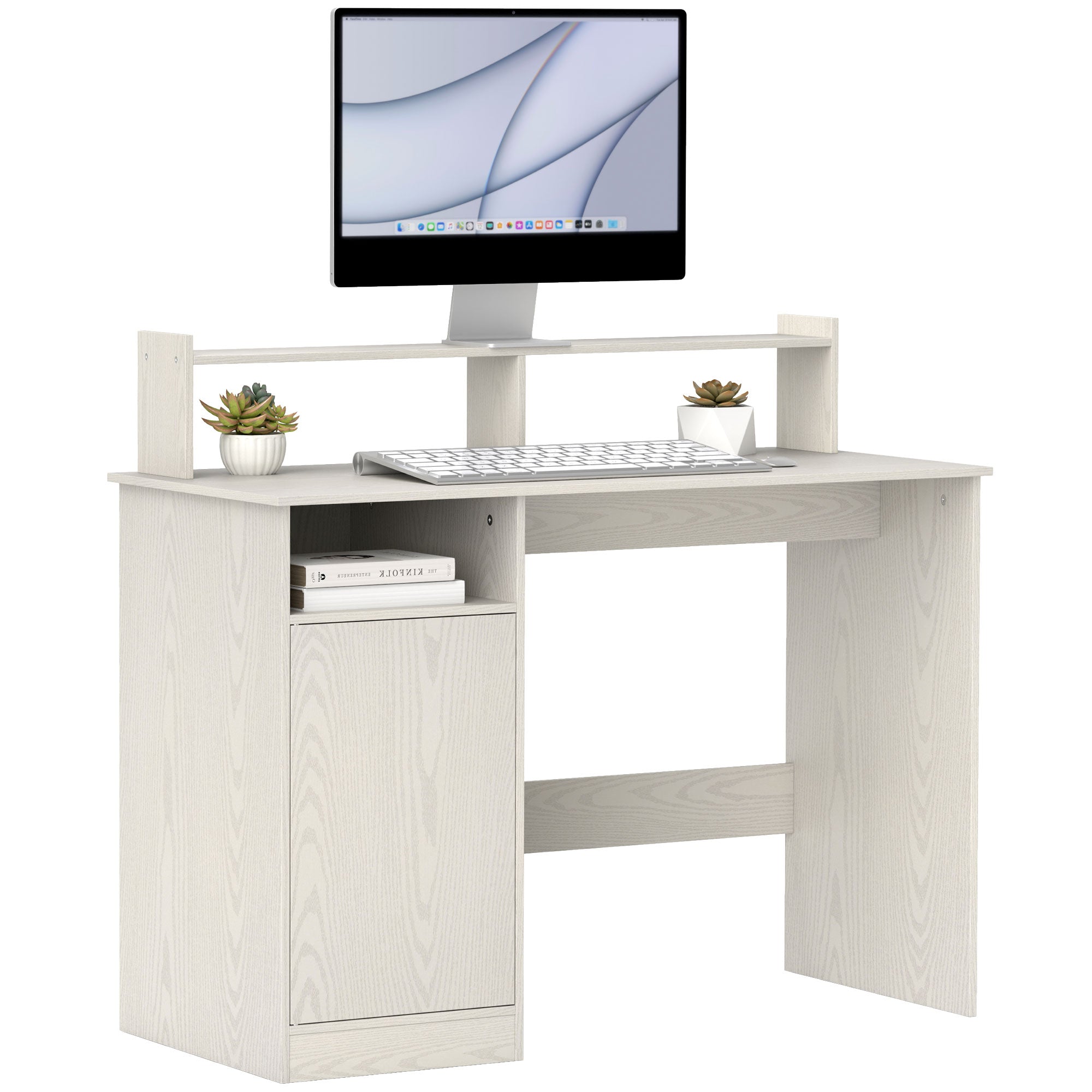 HOMCOM Kaasaegne Laua Riiuliga, Avatud Sektsiooni Uks ja Monitori Tugi, 108x50x94 cm, Kreem