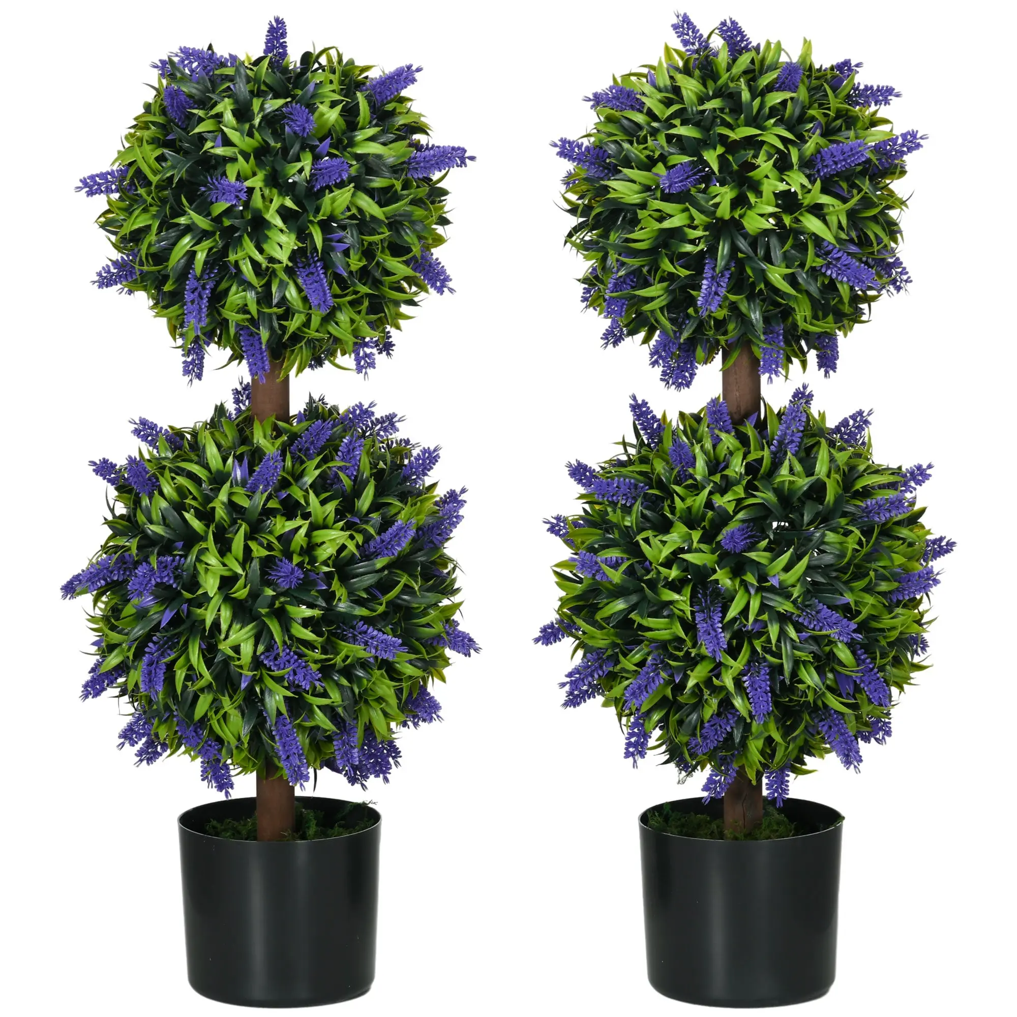 2-Piece Set Artificial Lavender Trees Large 70 cm Artificial Plant, Plastic Artificial Plants in Pot, UV-Resistant Artificial Flowers with 2 Spheres for Living Room Bedroom Office Garden