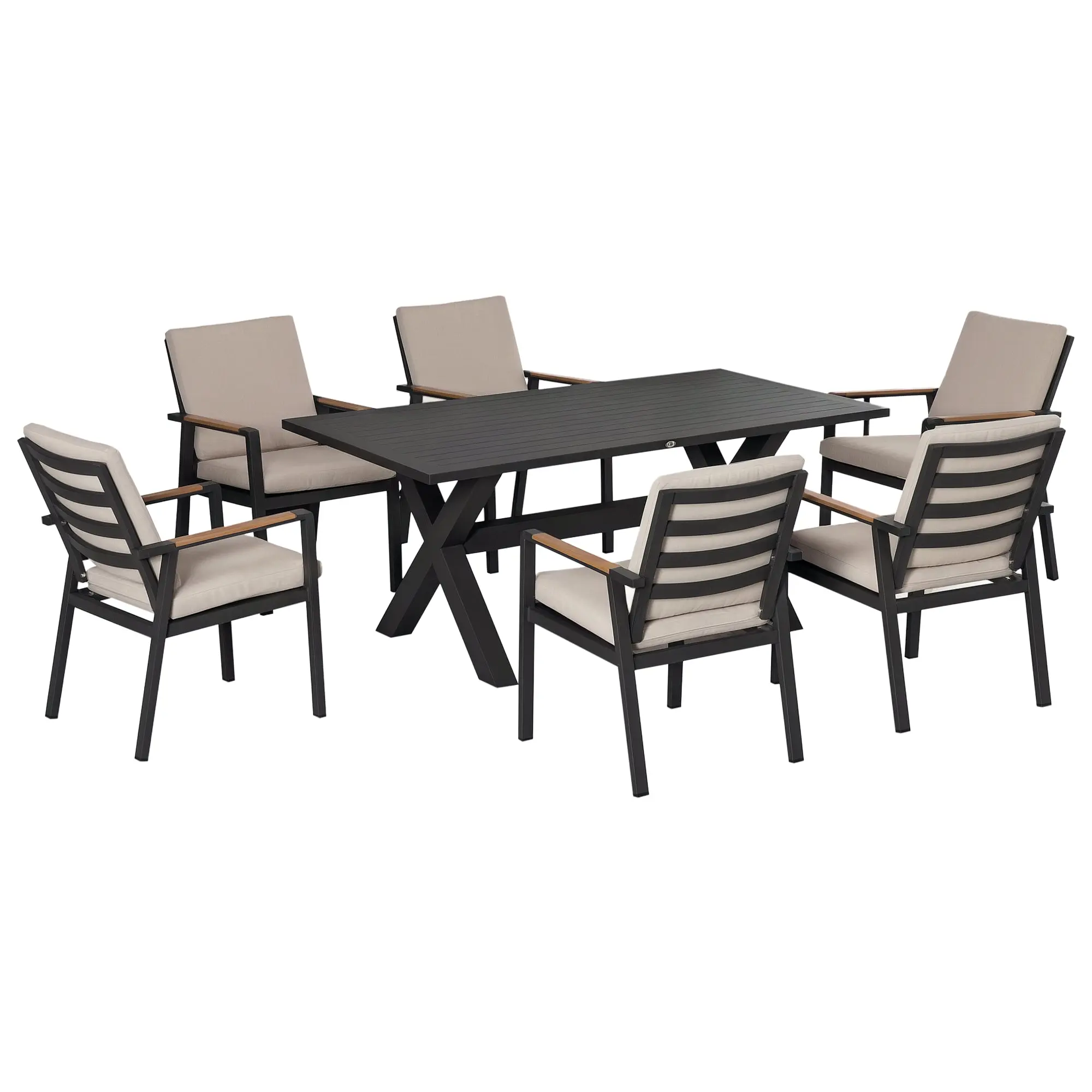 7-Piece Patio Set Dining Group Balcony Furniture 1 Table + 6 Chairs Patio Furniture Set Seating Group with Cushions Weatherproof Aluminum Frame Black + Gray