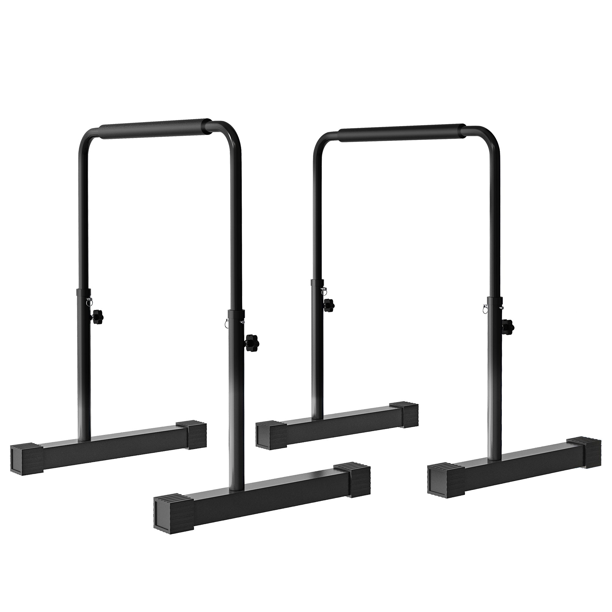 HOMCOM 2 darabos Dip Bar készlet - Csúszásmentes dip állomás, 80-100 cm magasságban állítható fitnesz párhuzamos rudak izomépítéshez és erőnléti edzéshez - Acél Fekete