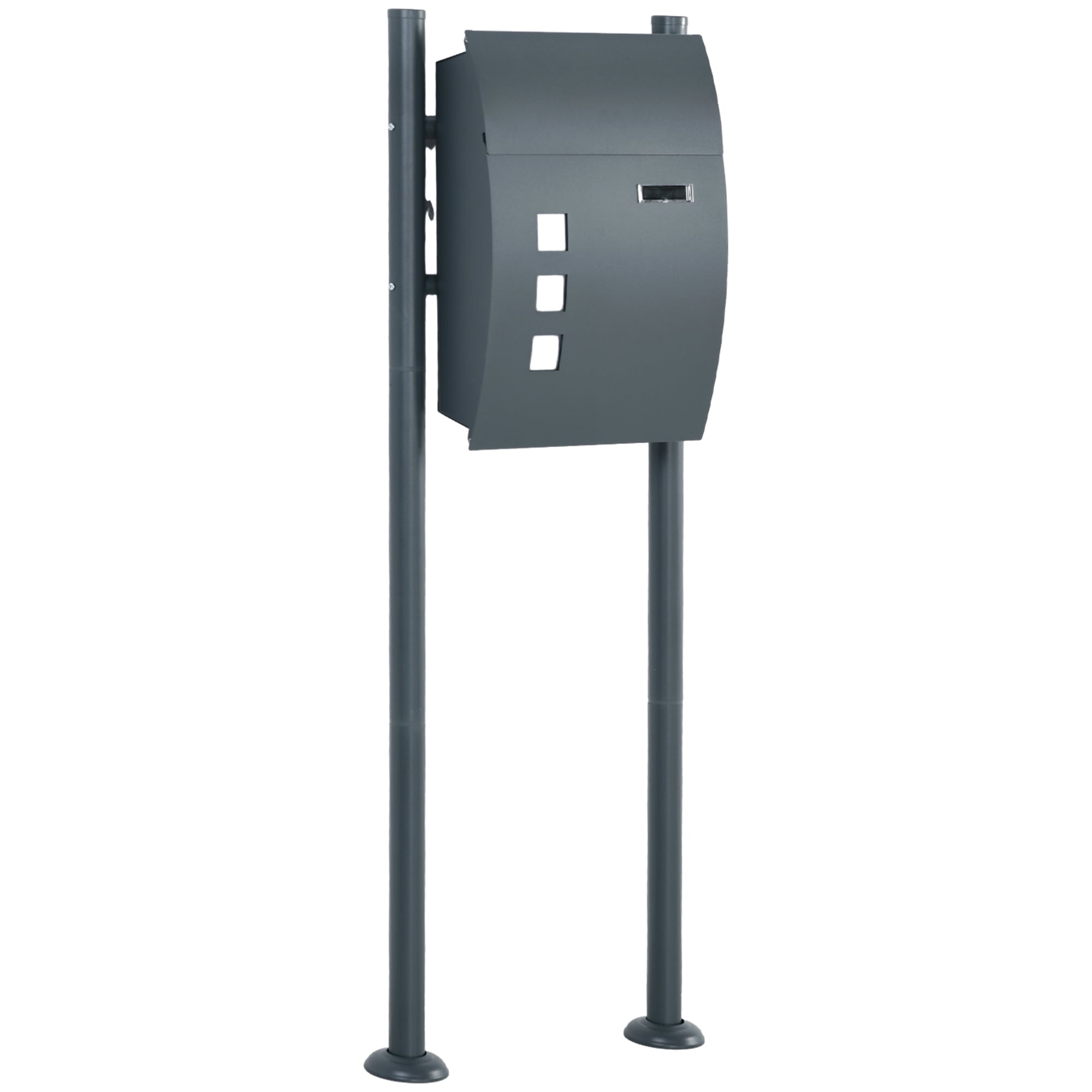 HOMCOM Bréifkëscht mat Stand, Mauerbréifkëscht mat Zeitungscompartiment an Iwwerwaachungsfënster, 2 Schlësselen, Hergestallt aus galvaniséiertem Stahl, 44 x 15 x 114 cm, Anthrazit