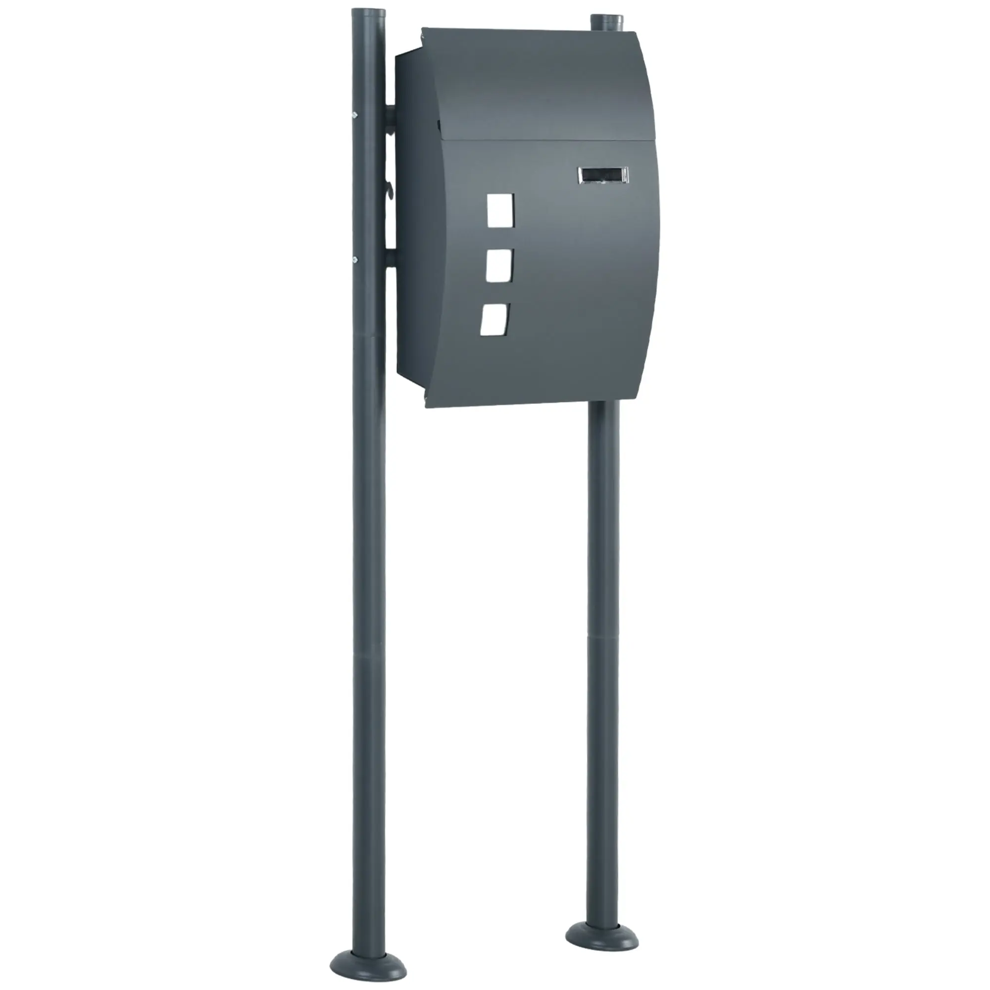 Mailbox with Stand, Wall Mailbox with Newspaper Compartment Mailbox with Viewing Window, 2 Keys, Made of Galvanized Steel, 44 x 15 x 114 cm, Anthracite
