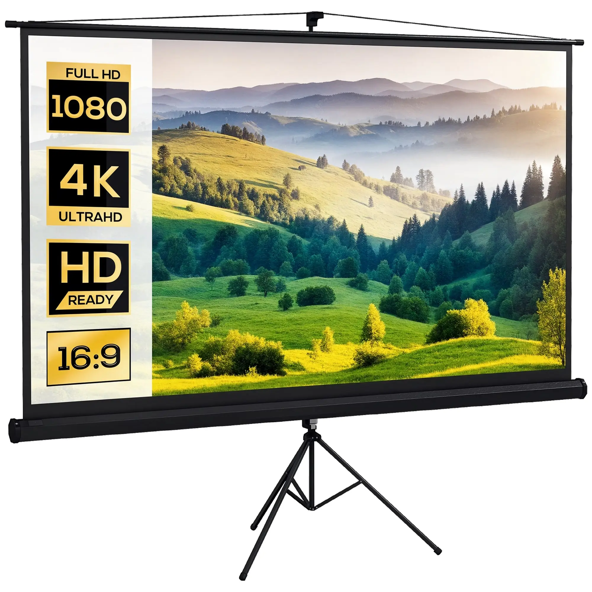 Manual Projector Screen with Stand 100 Inches Portable Projection Screen 16:9 Format with Adjustable Height for Indoor and Outdoor Home Cinema Patio 221x124 cm Black