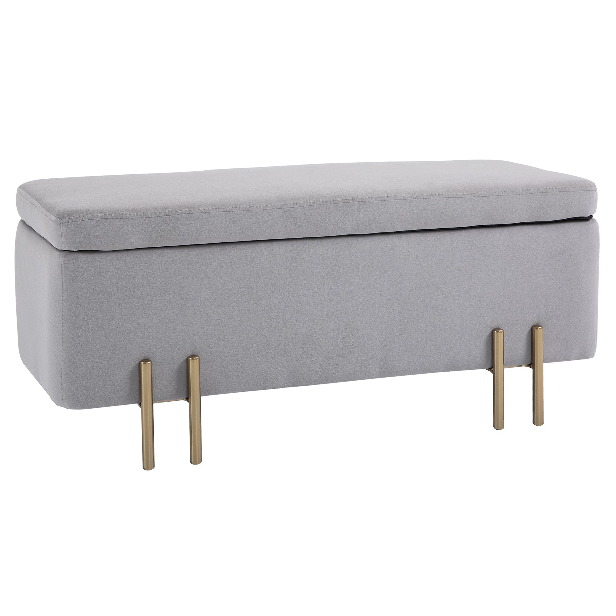 HOMCOM úložný otoman s rozměry 100x40x42 cm, 70L, potažený sametem, s kovovými nohami, pro vstup a obývací pokoj, světle šedý