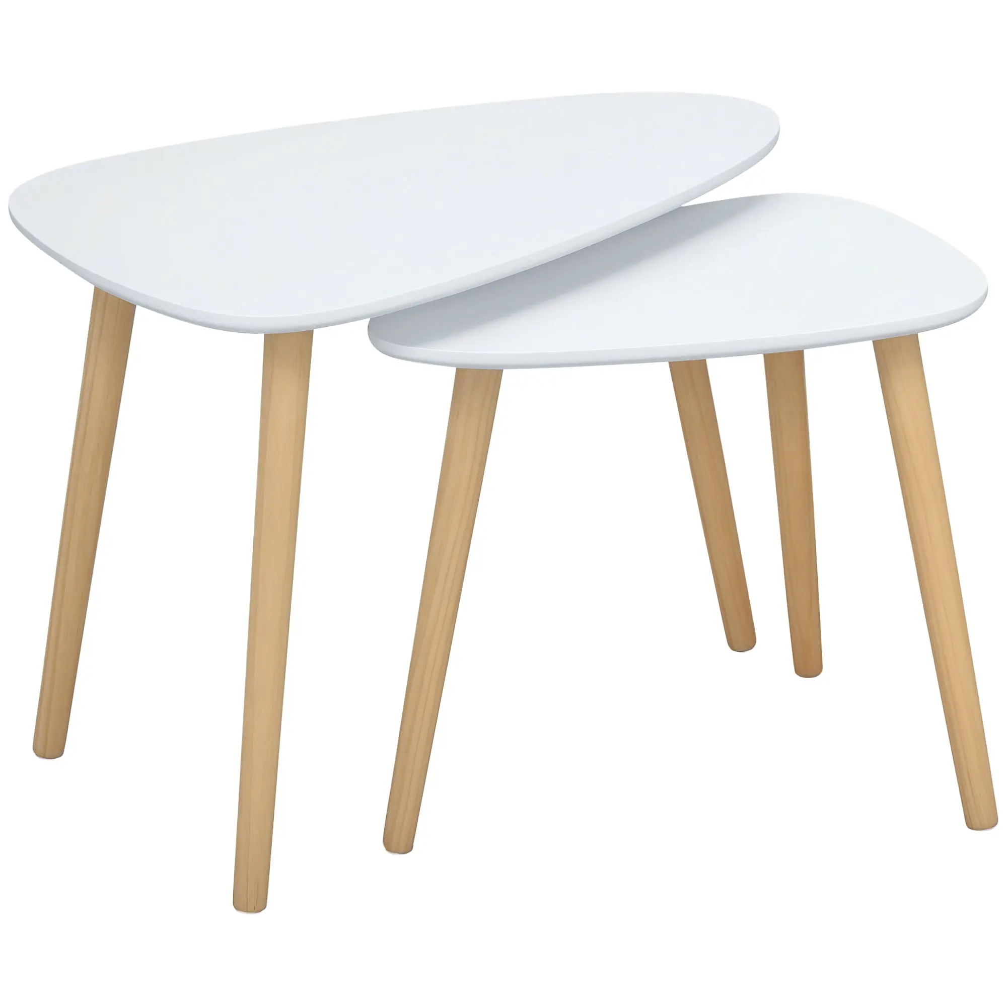 Set of 2 Side Tables with Wooden Legs Nesting Coffee Tables for Living Room Bedroom Office 59.5x39.5x45 cm and 44.5x28.5x40 cm White
