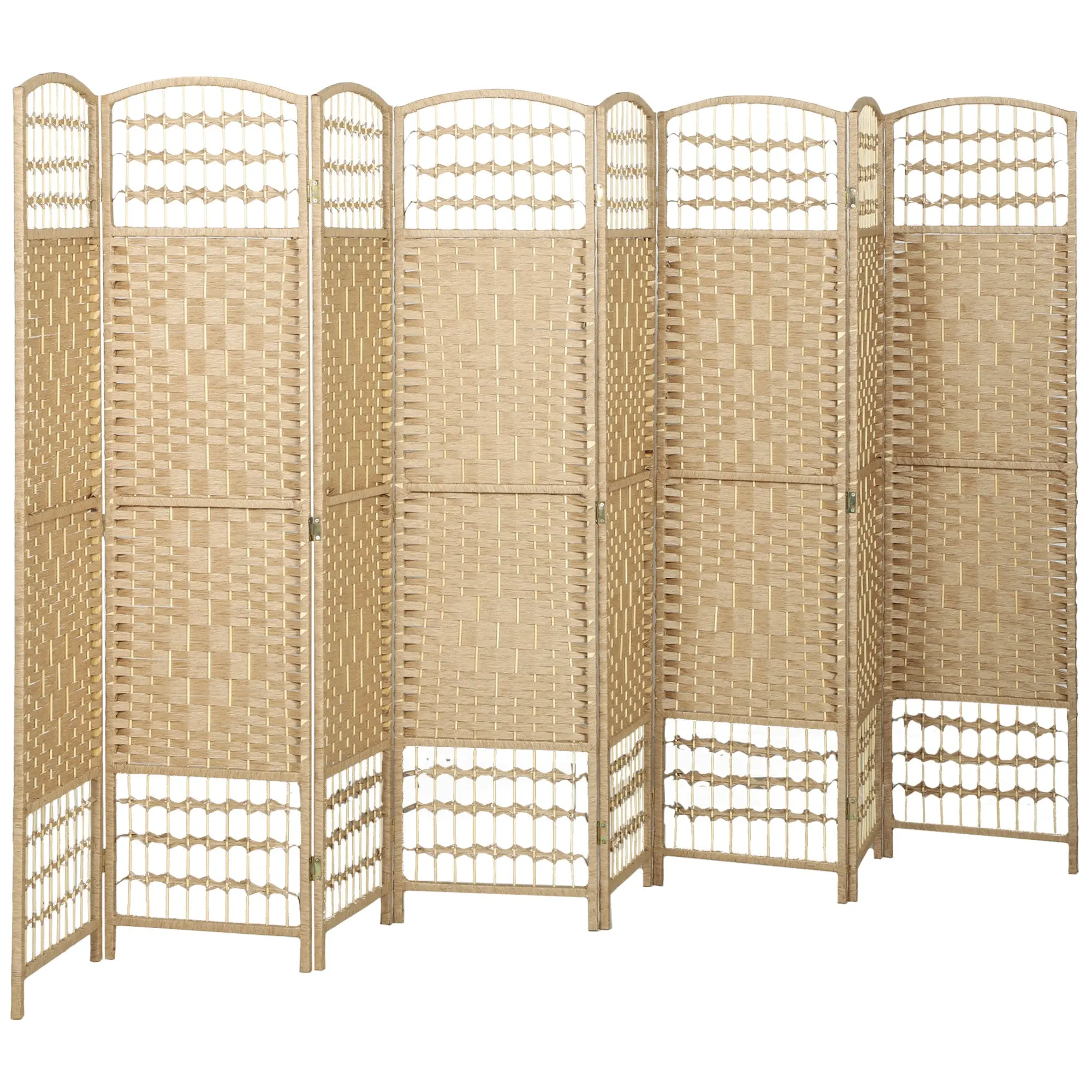 8-Panel Folding Wood Room Divider, 320 x 170 cm (126 x 67 in) — Folding Privacy Screen for Bedroom & Home, Natural Wood