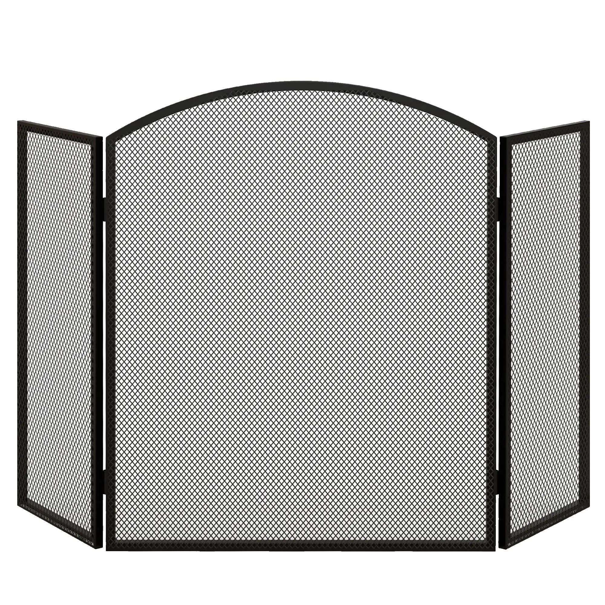 Fireplace Spark Guard 3-Panel Foldable Fireplace Protector with Steel Structure 96x62 cm Black