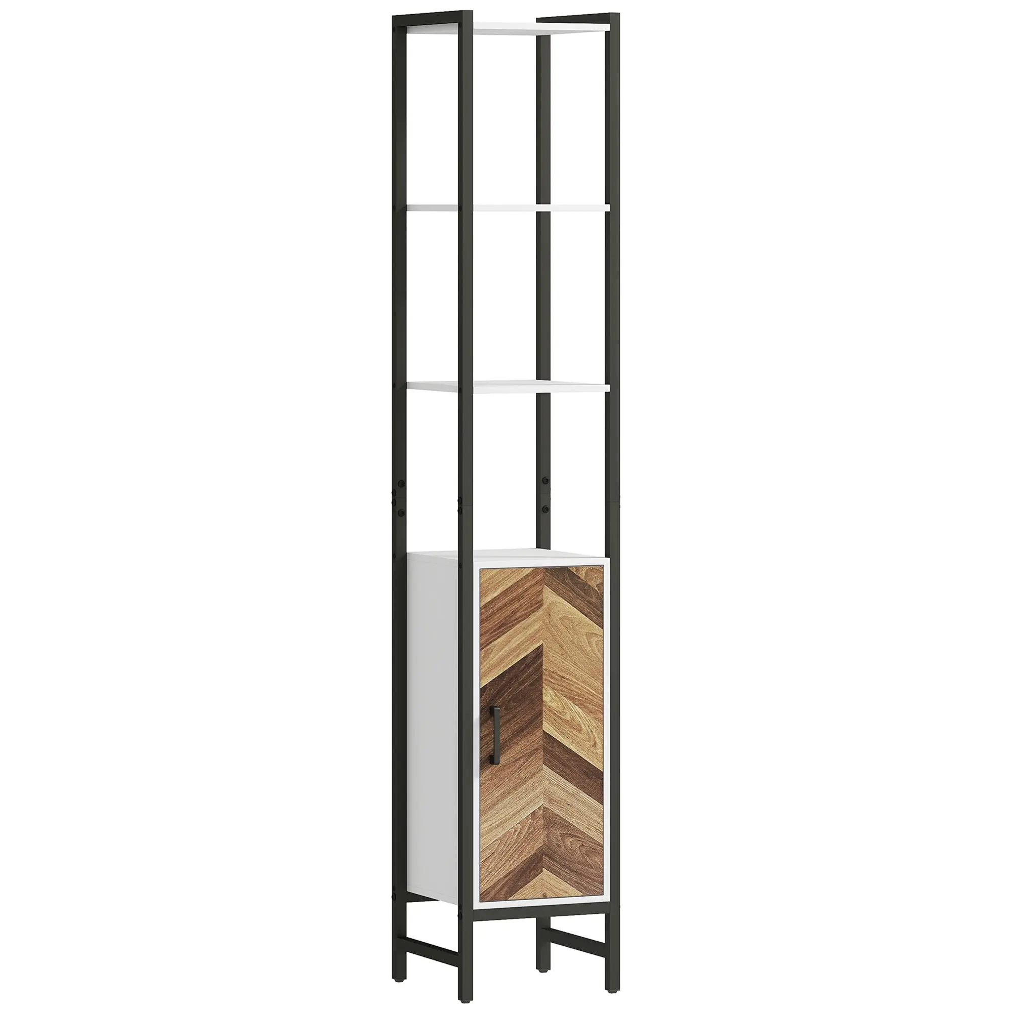 Bathroom Tall Cabinet Bathroom Column with 3 Open Shelves 1 Door and Adjustable Shelf Bathroom Side Cabinet with Anti-Tip System 30x30x170 cm White and Walnut