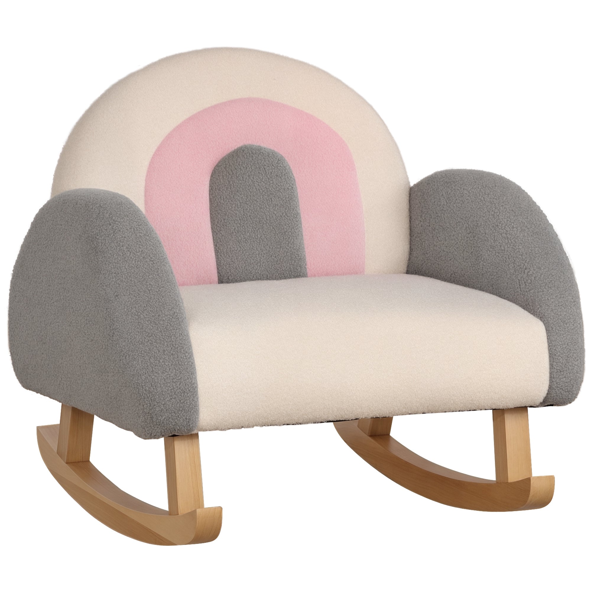 HOMCOM Kinder Schaukelstuhl für Kleinkinder - Kinderarmstuhl - Kindersofa für Kinder von 1,5-3 Jahren - Babysitz für Kinderzimmer - Kunstfell-Imitation - Eukalyptusholz Grau