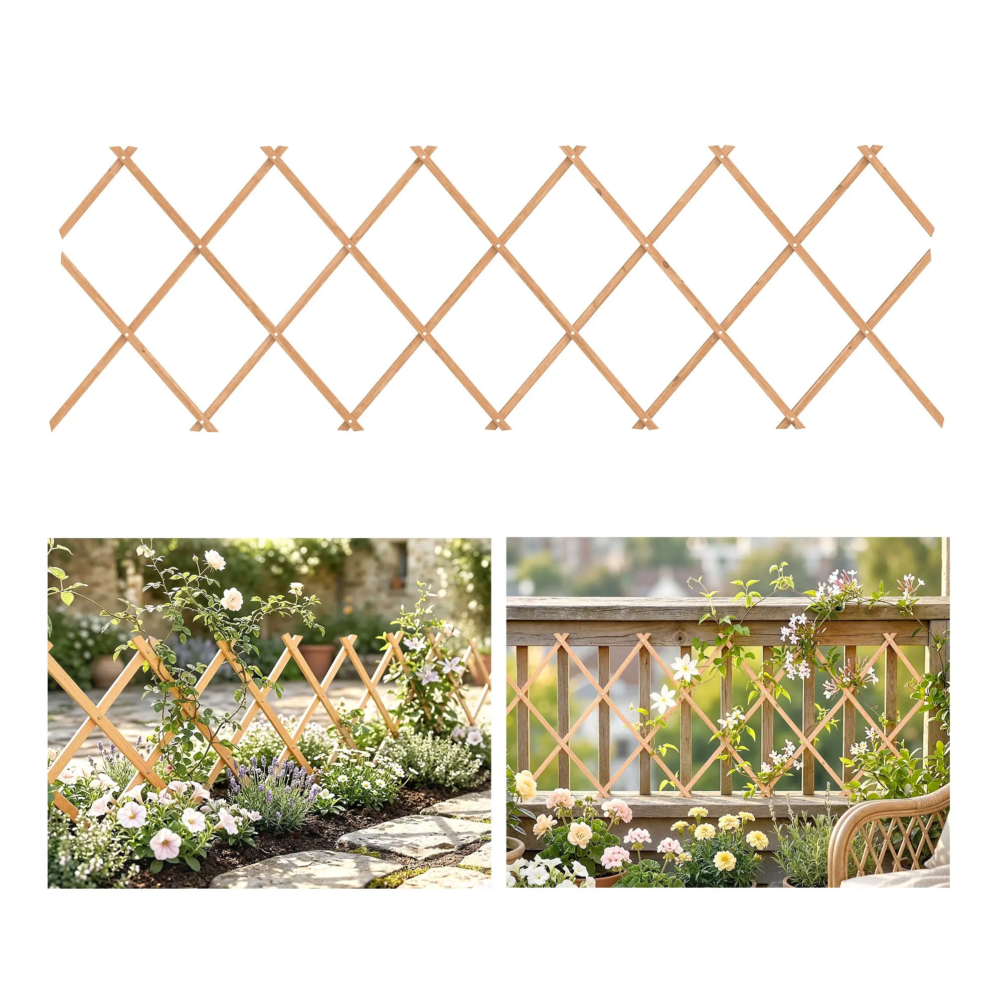 Extendable Wooden Garden Trellis – Climbing Plant Support for Roses & Vines, 72 x 24 in, Light Brown