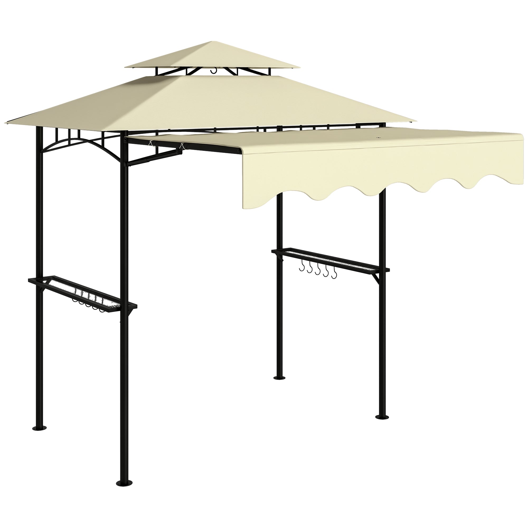 Outsunny Grill-Pavillon – 242 x 149 x 248 cm, feuerhemmendes PA-Dach, doppellagiges Dach, Seitenablagen, UV30+, Beige