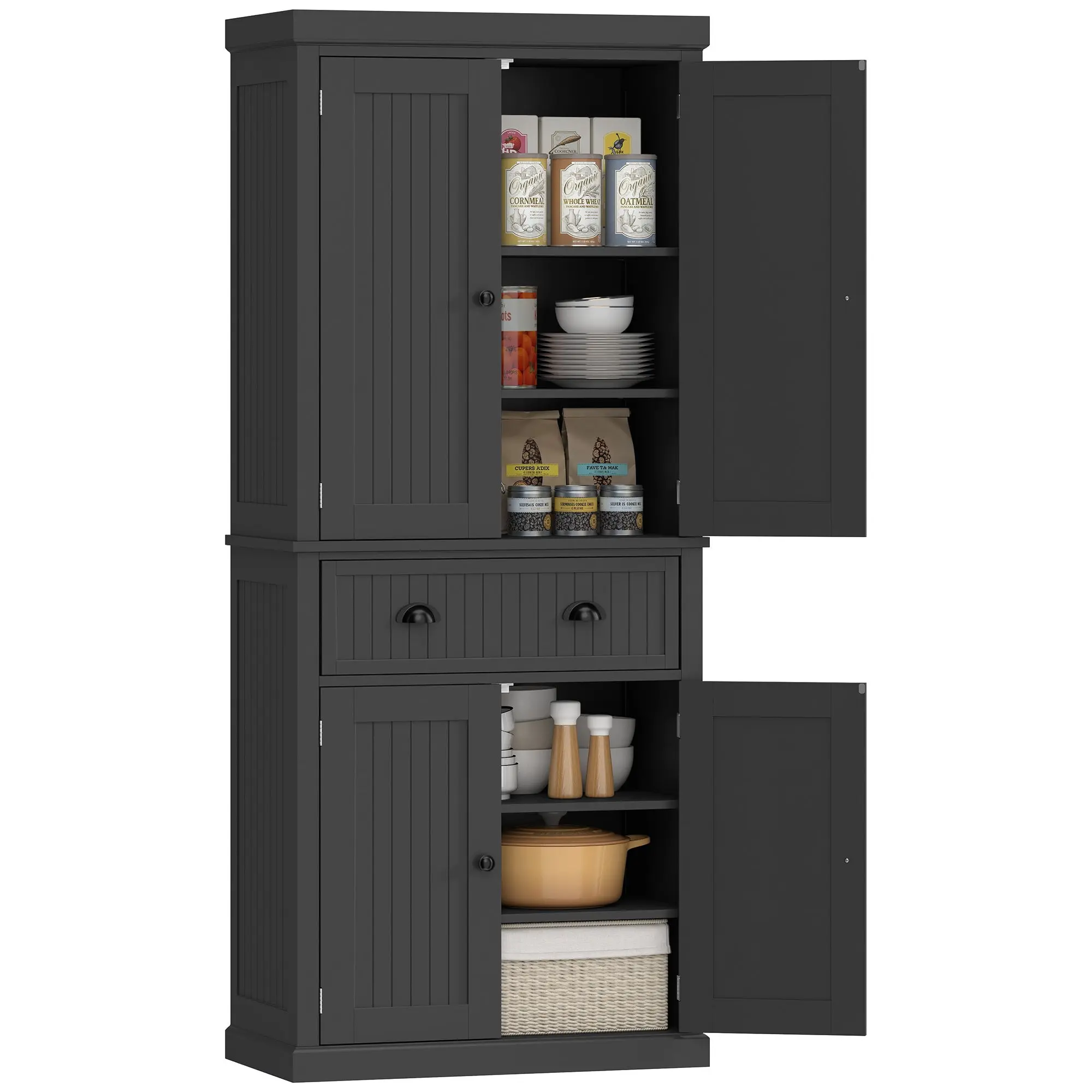 Tall Kitchen Buffet, Kitchen Cabinet, China Cabinet with 4 Doors, Drawer and Adjustable Shelves, Storage Cabinet for Living Room or Dining Room, 76.2 x 40.2 x 183 cm, Black
