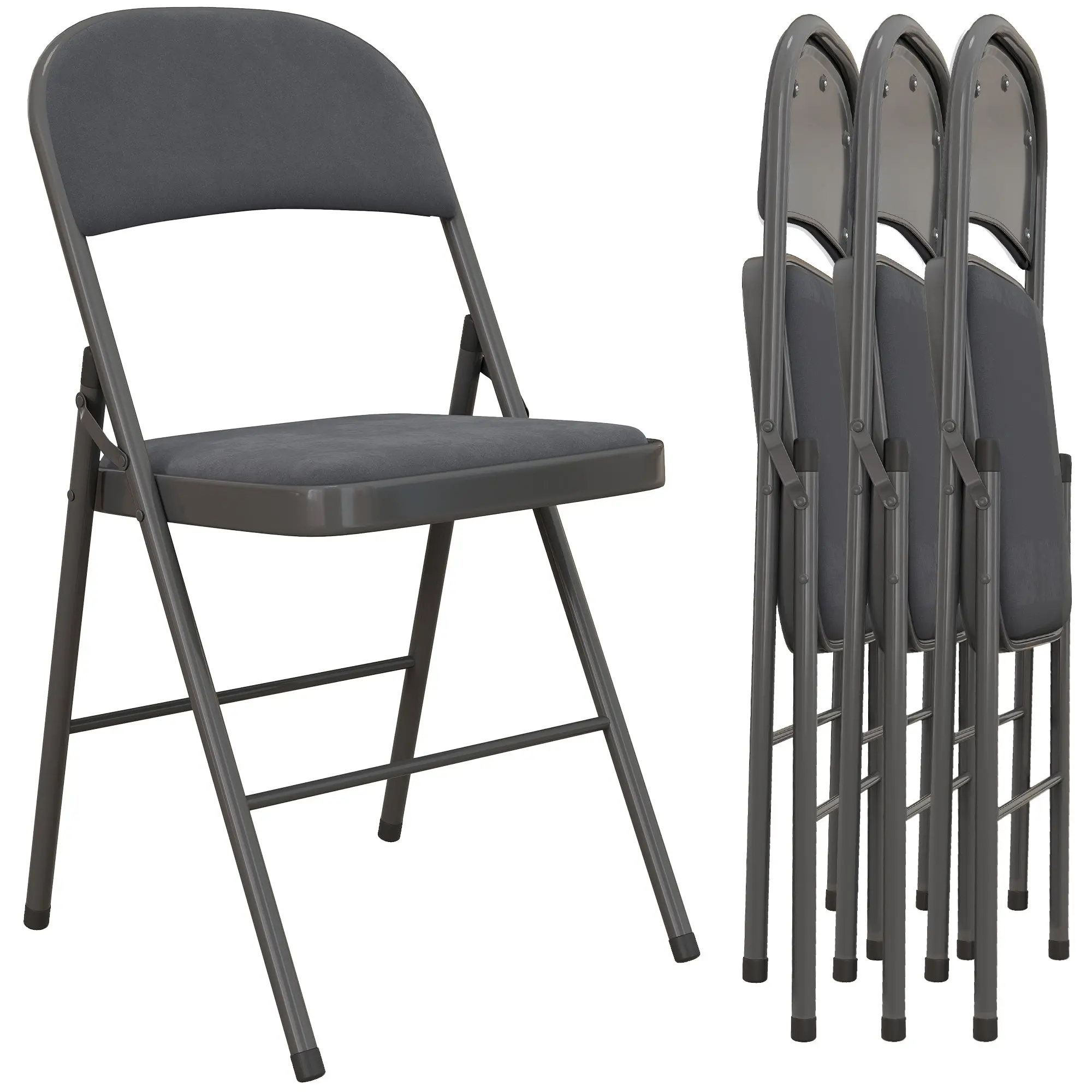 Set of 4 Folding Dining Chairs — Velvet-Padded Seats & Backs, Steel Frame, Up to 265 lb Capacity, Dark Gray