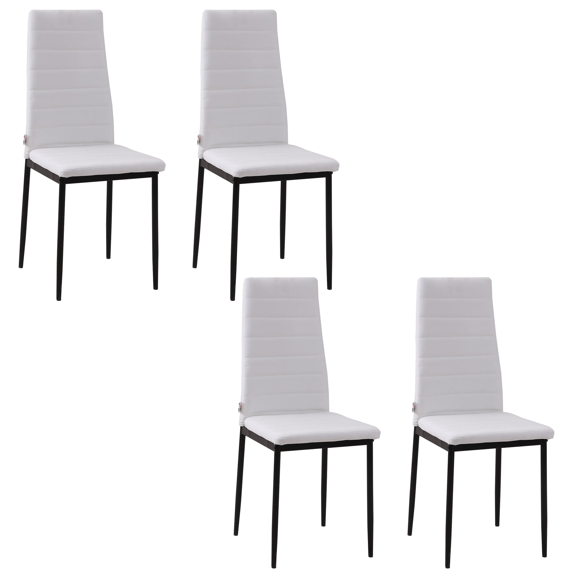 HOMCOM Set med 4 Klädda Matstolar i Linne - Moderna Kökstolar med Hög Rygg och Metallben - 120 kg Belastningskapacitet - 41x50x97 cm Vit