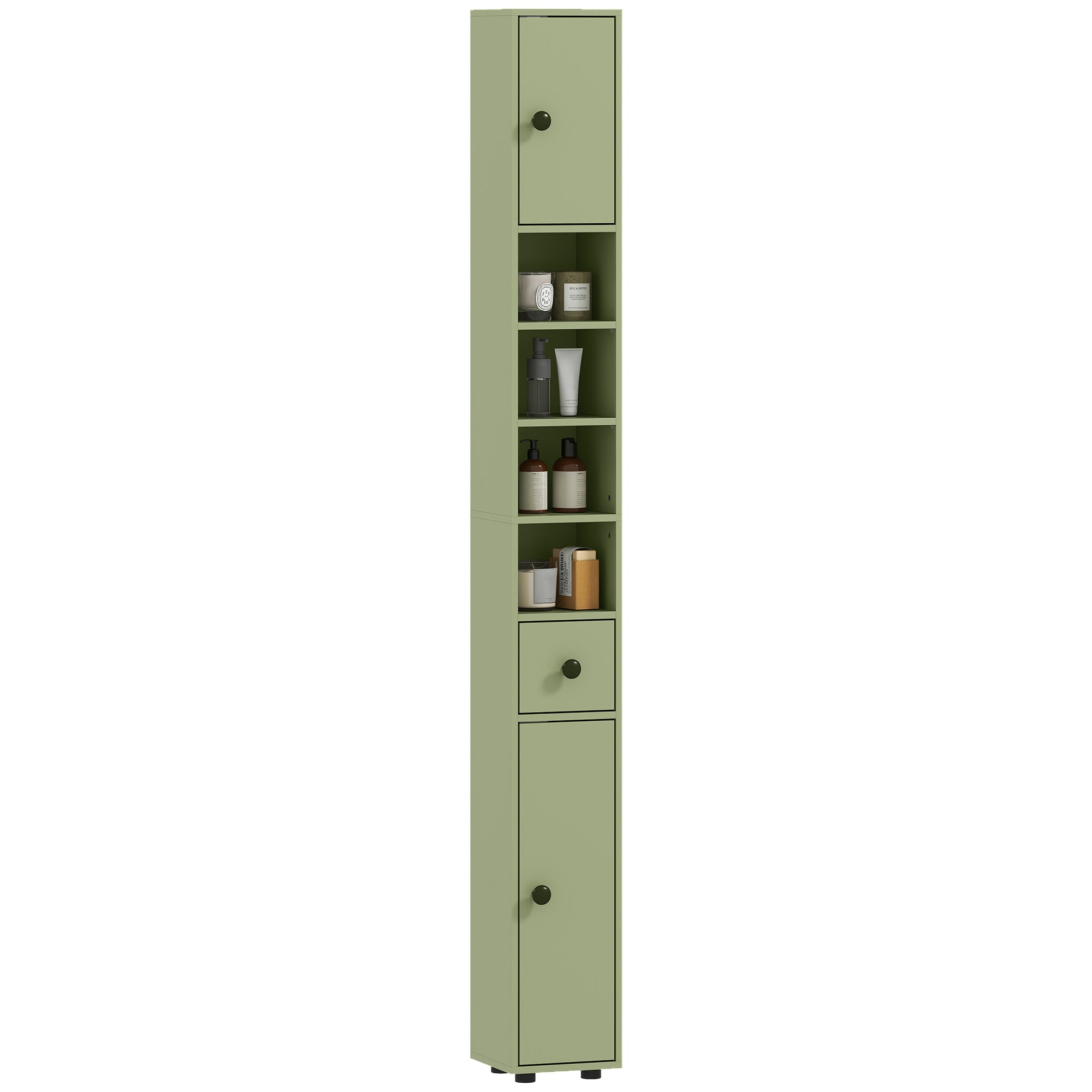 kleankin Slim Tall Bathroom Cabinet – 4 Adjustable Shelves, 1 Drawer ...
