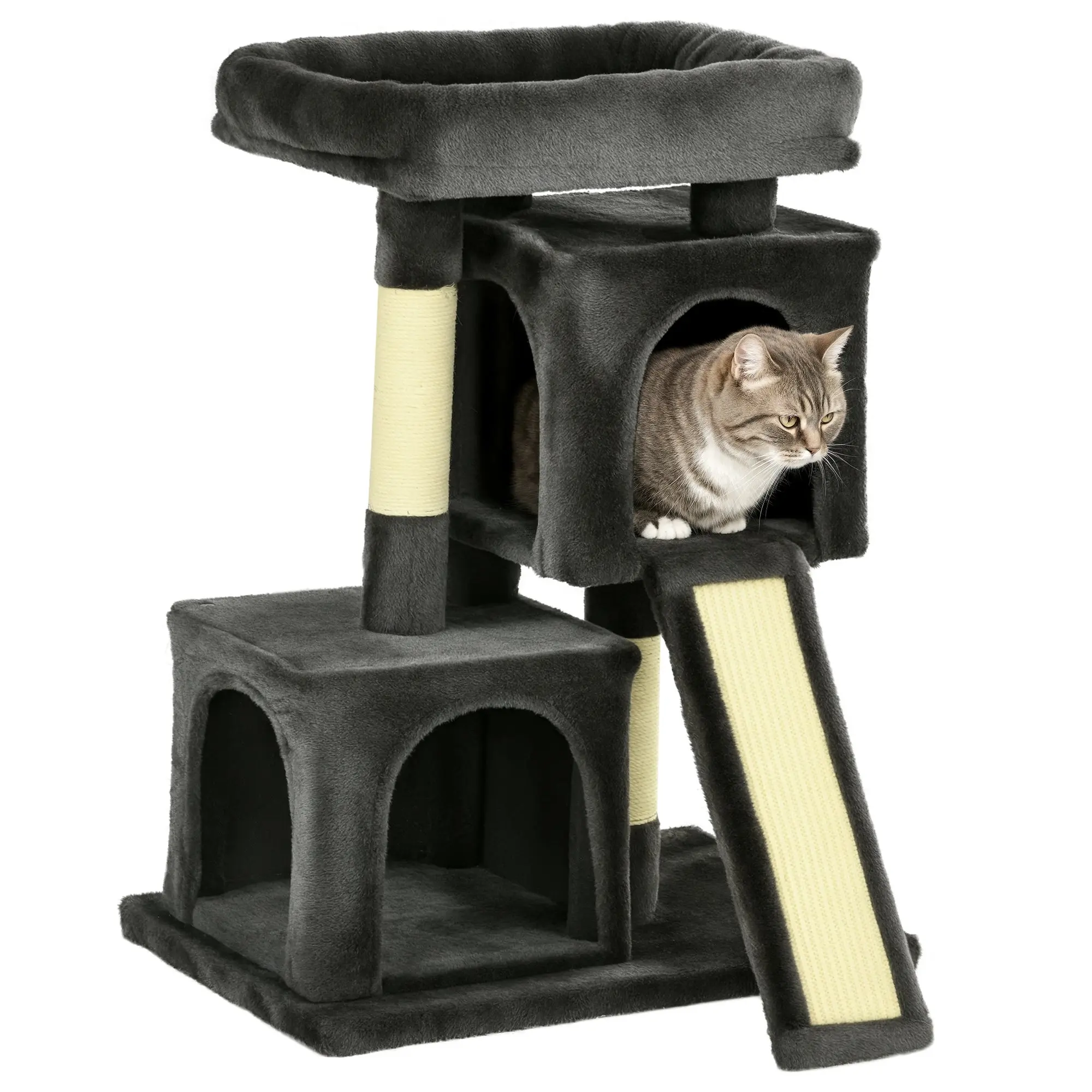 83cm Cat Tree Small Cat Scratching Tree with Sisal Columns, Cat Scratching Tree, Cat Climbing Tree, Cat Tree, Cat Furniture Play Tree for Small Cats, Dark Gray