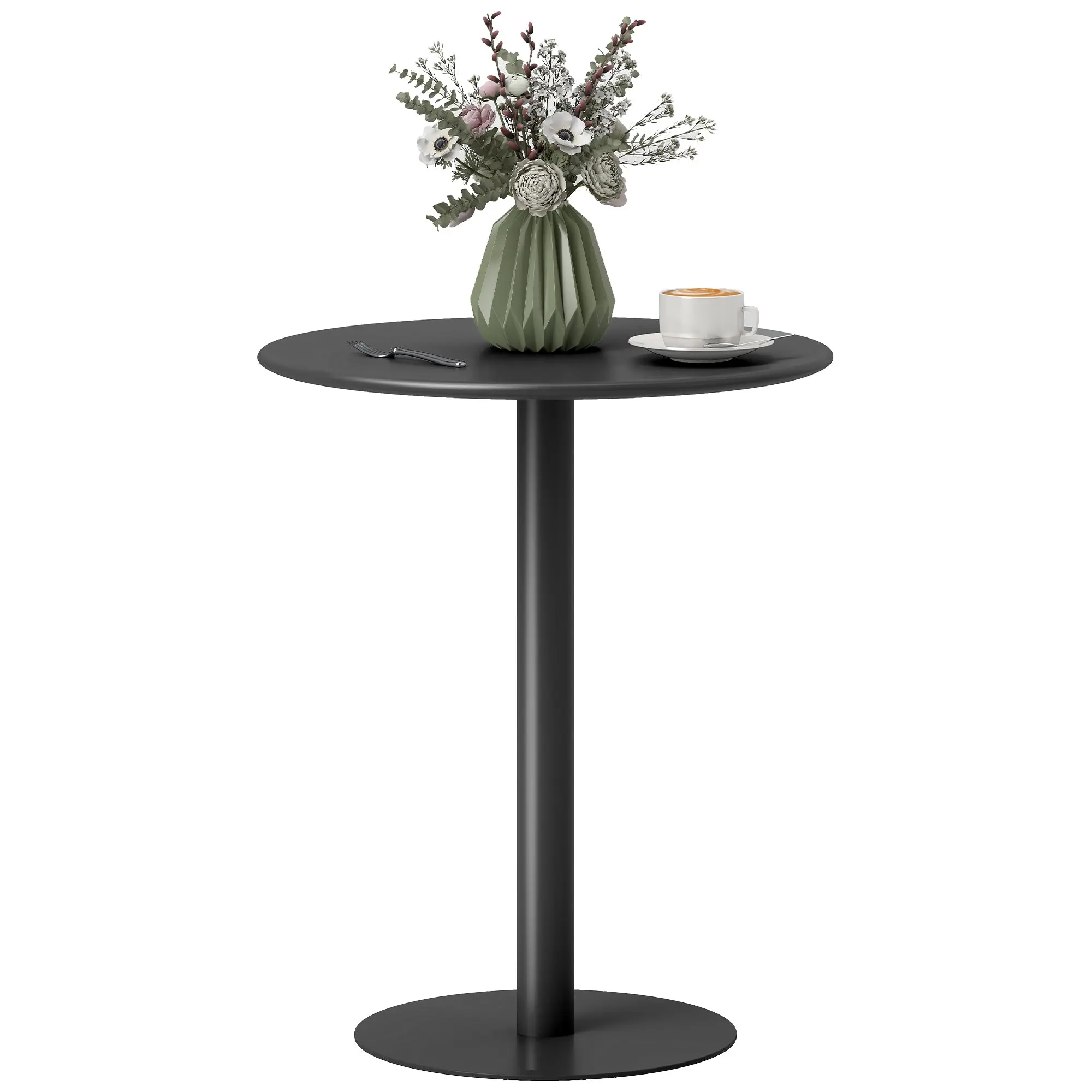 Dining Table, Round Kitchen Table for 2 Persons, Modern Dining Table for Living Room, Garden, Steel, ?60 x 72 cm, Black