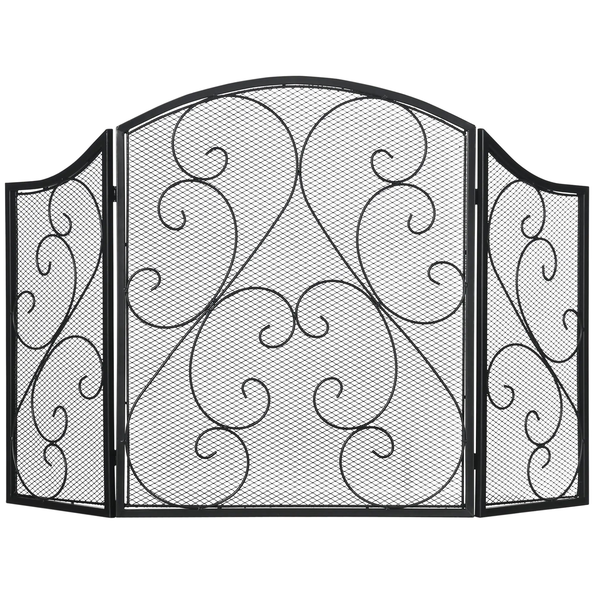 Fireplace Screen, Foldable Fire Guard with 3 Panels, Spark Protection Screen in Vintage Design for Living Room, Metal, Black 66 x 31 x 81 cm