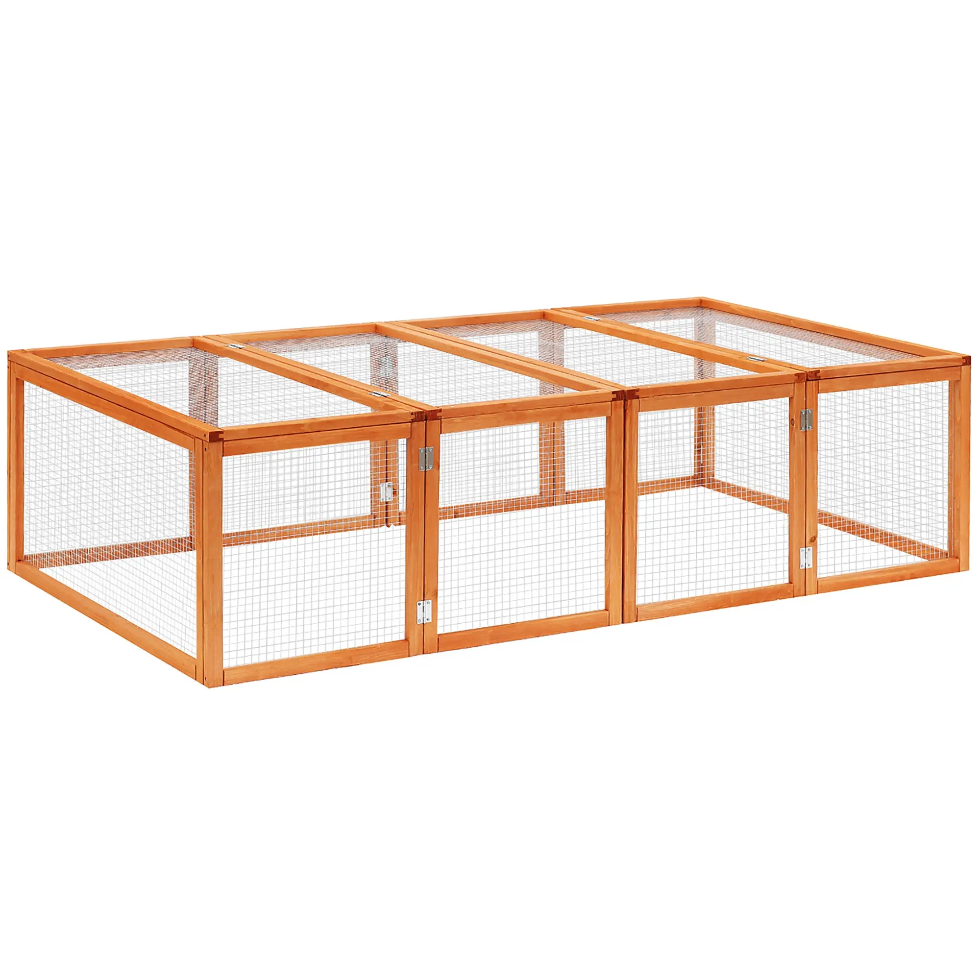 Wooden Small Animal Enclosure with Cover, Outdoor Rabbit Playpen with Door, Guinea Pig Run Cage, Foldable Roof & Wire Mesh, 181 x 100 x 48 cm