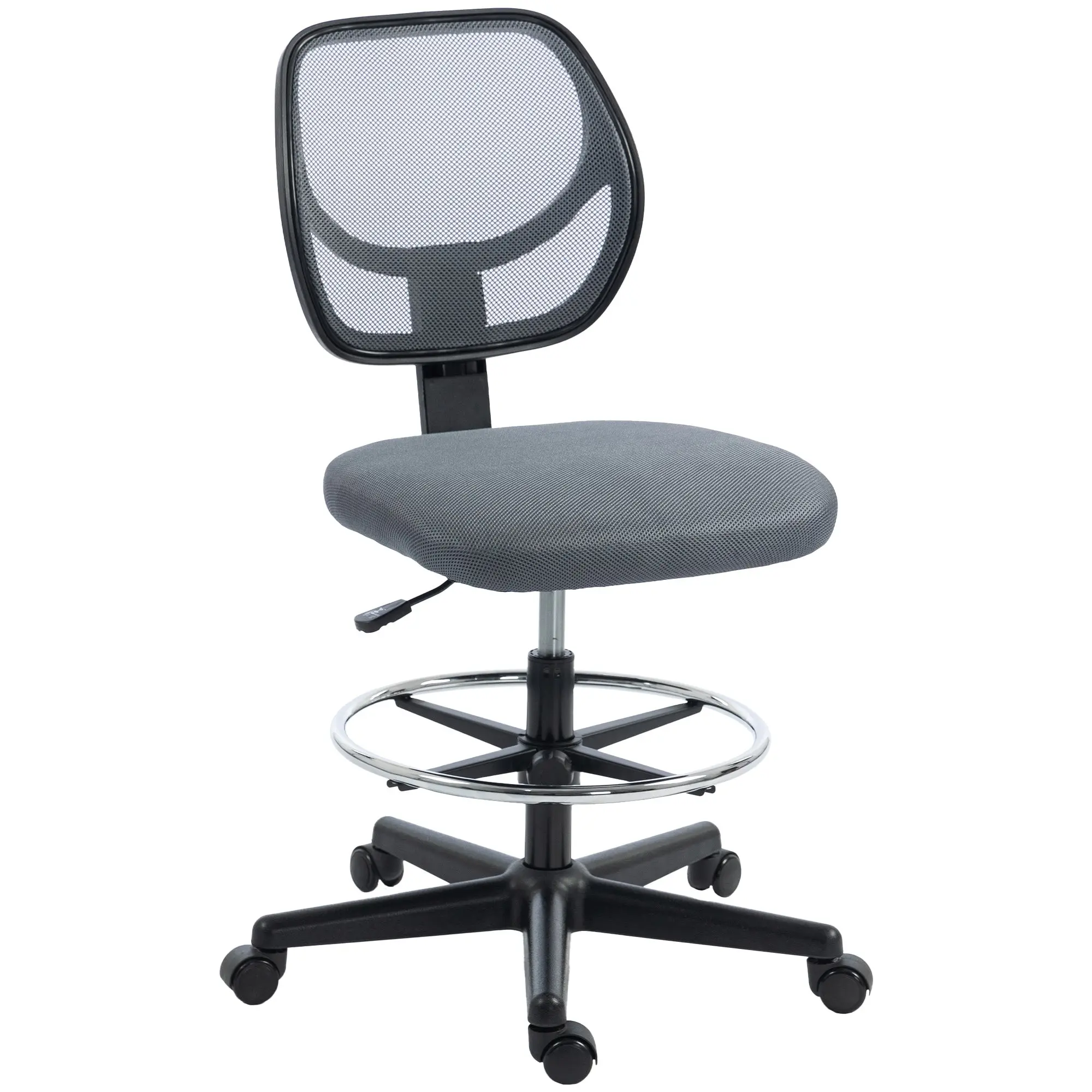 Ergonomic Drafting Chair — Mesh Seat with Adjustable Foot Ring, Curved Back, 360° Swivel, Height-Adjustable for Home Studio/Work — Dark Gray