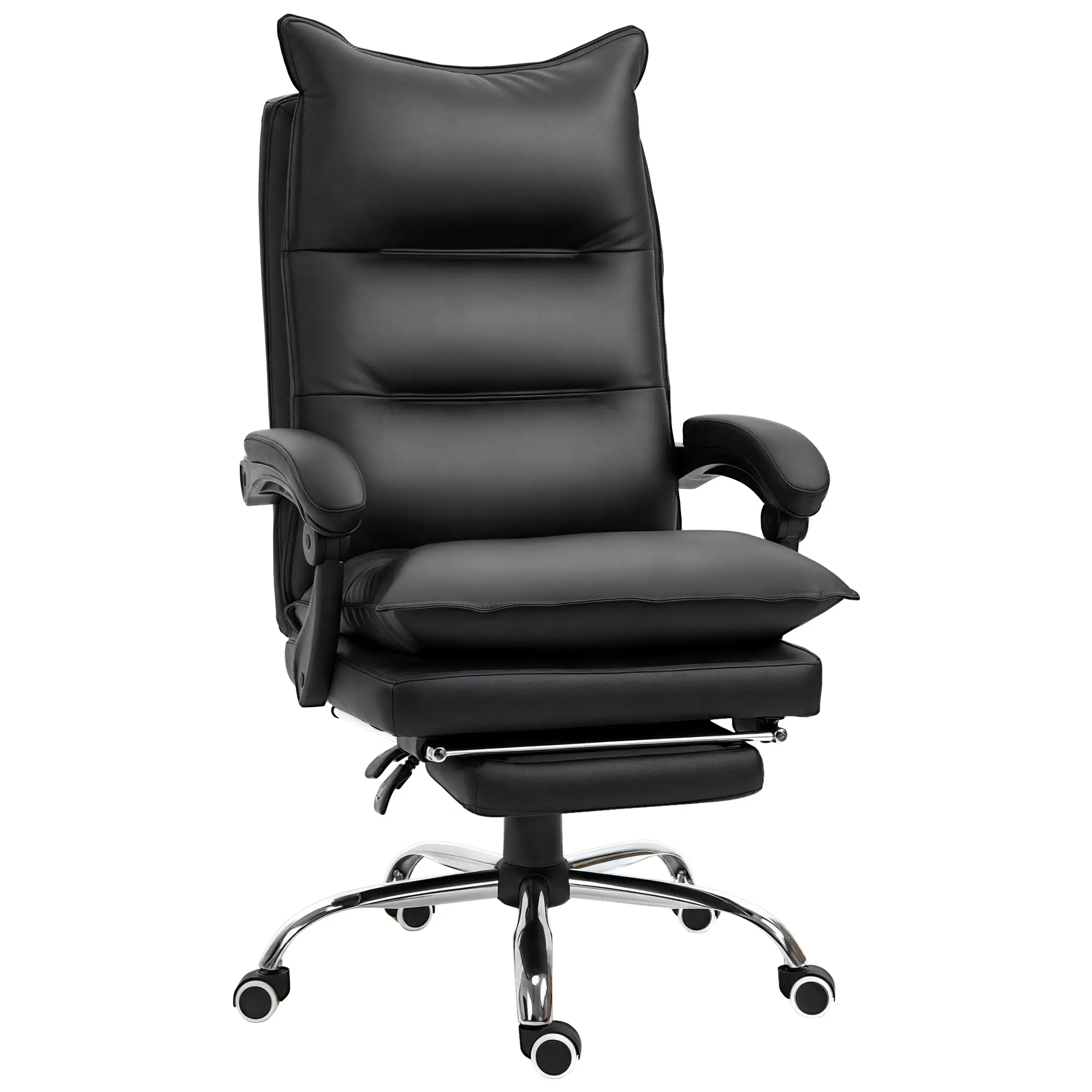 Office Chair with Reclining Function, Ergonomic Desk Chair, Height Adjustable Swivel Chair with Footrest, Upholstered, Up to 135 kg load capacity, for Office, Study, Black